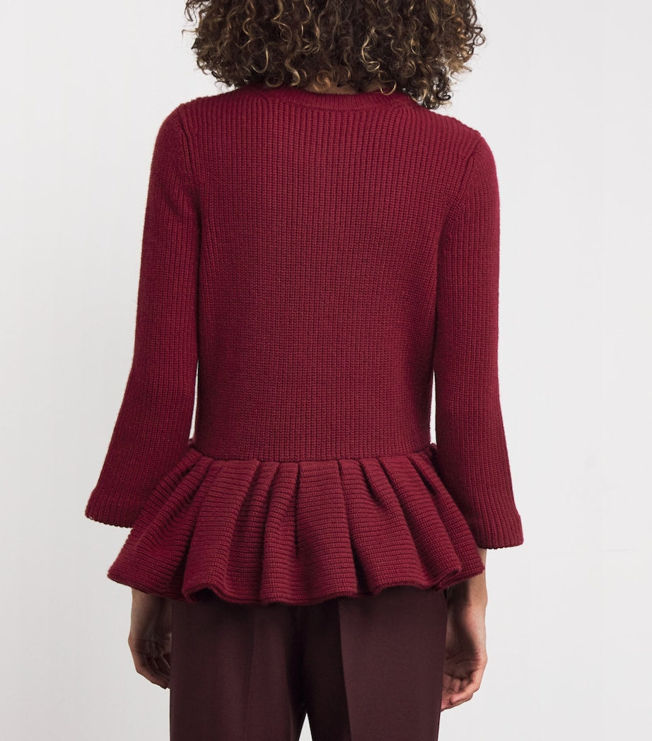 Burgundy Cashmere Peplum Cardigan