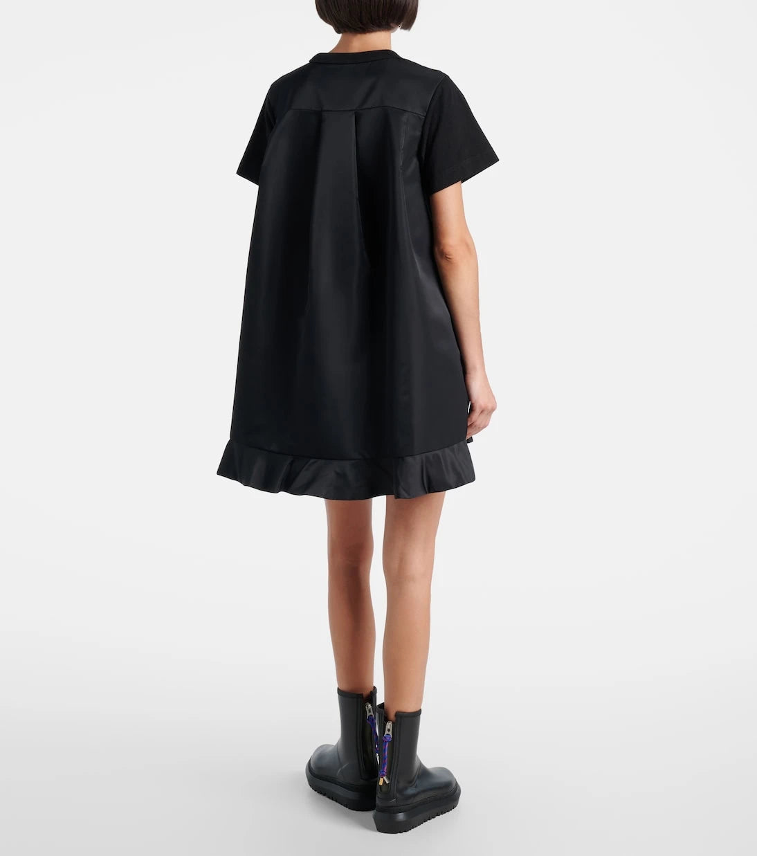 Sacai - فستان قصير مكشكش من القطن