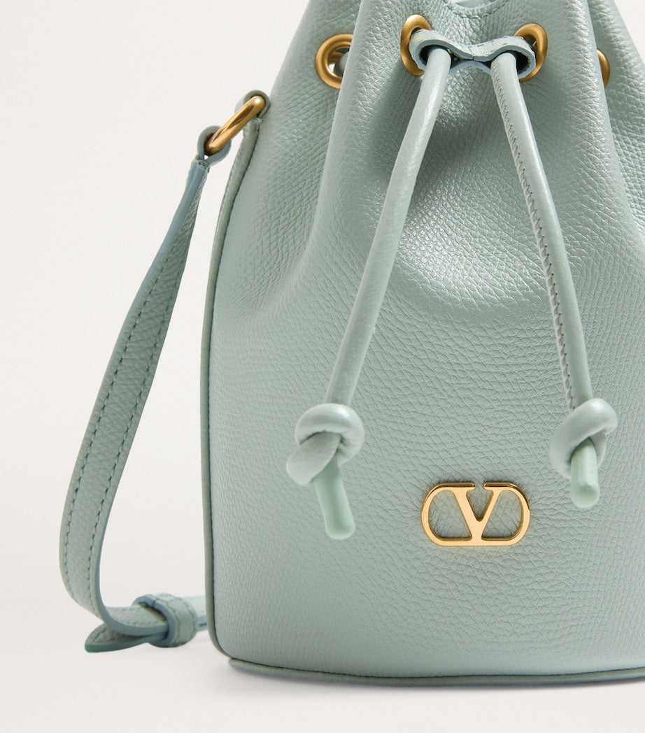 Valentino Garavani Grey Mini Leather VLogo Signature Bucket Bag