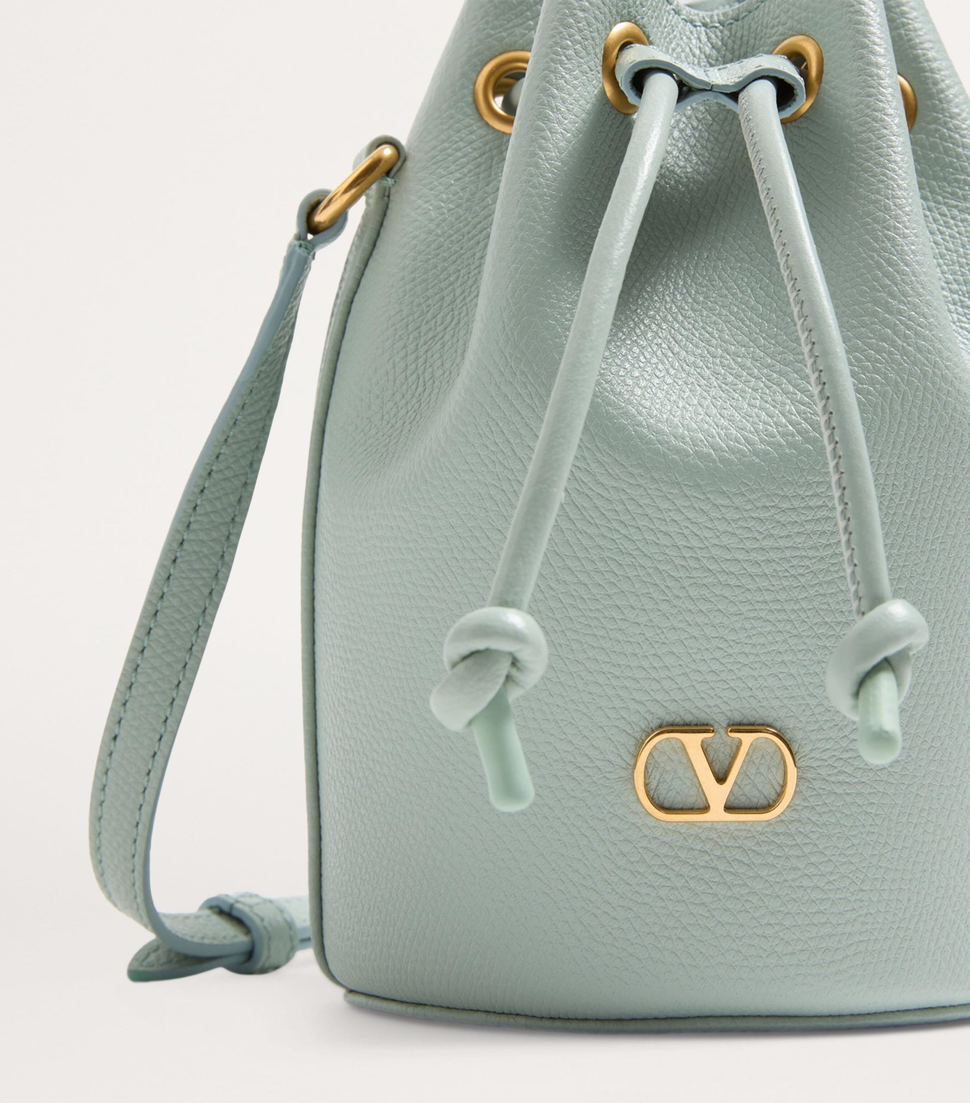 Valentino Garavani Grey Mini Leather VLogo Signature Bucket Bag