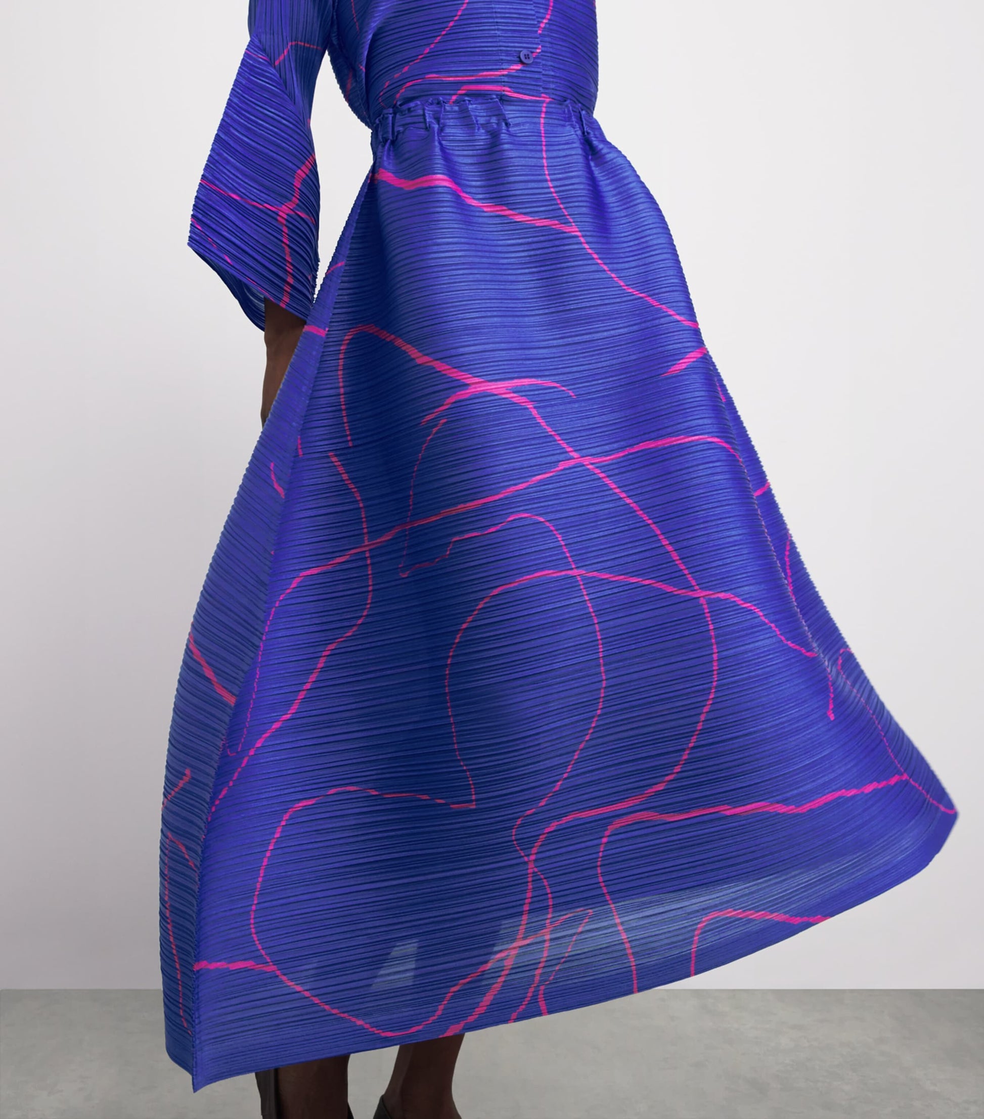 Pleats Please Issey Miyake Blue Printed Pause Midi Skirt