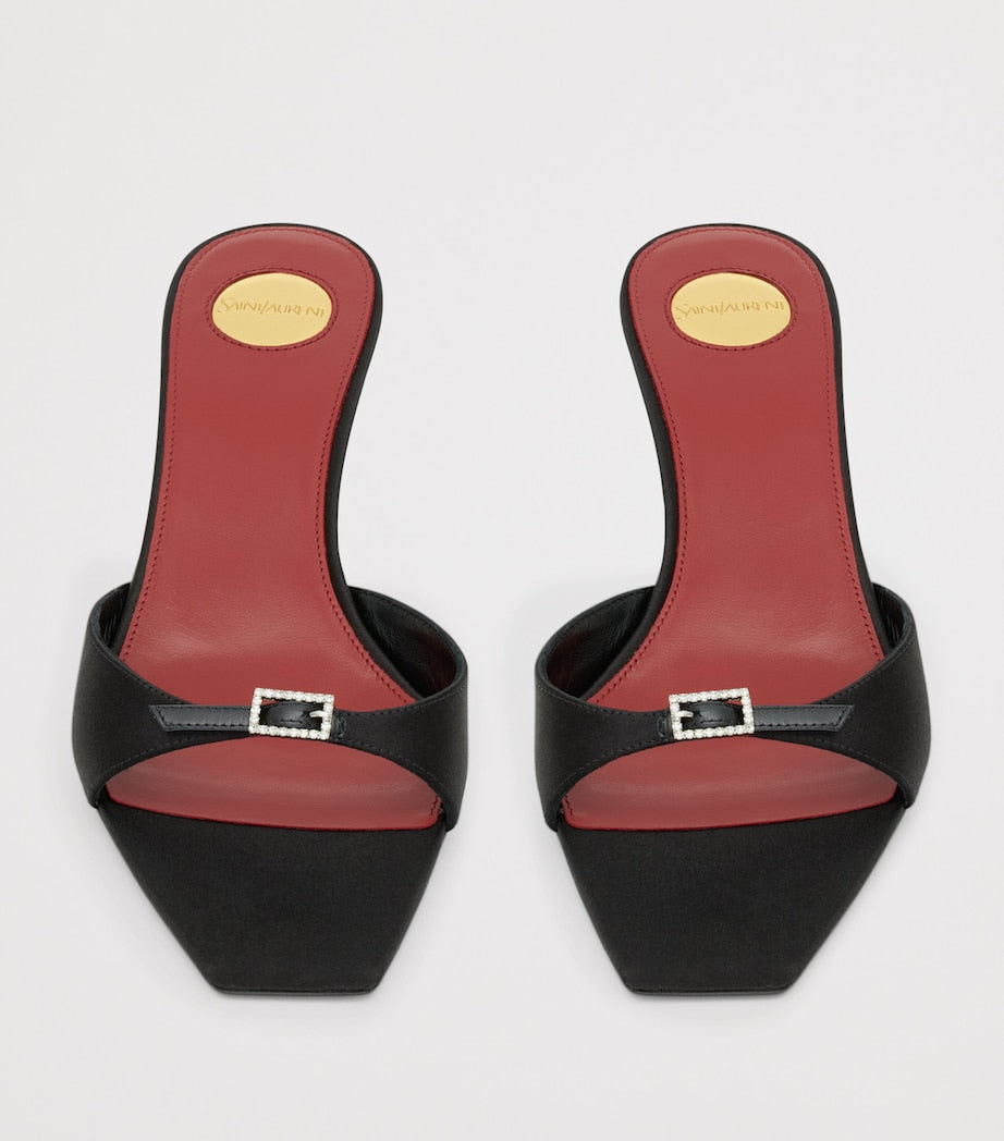 Saint Laurent Black Satin Daisy Mules 50