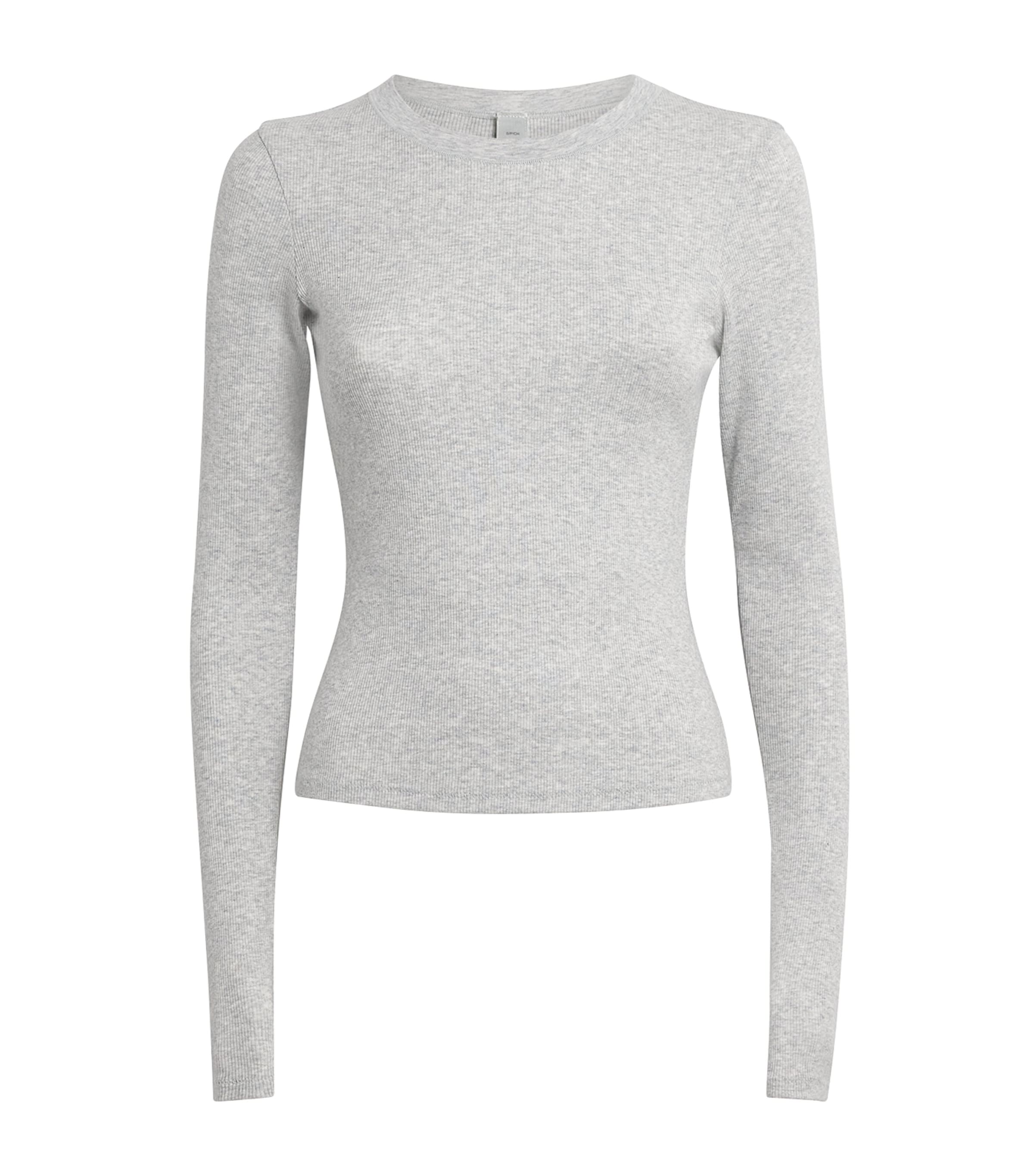 Skims Grey Cotton-Blend Long-Sleeve T-Shirt