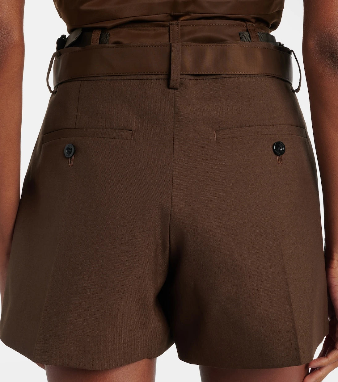 Sacai - Belted satin-trimmed shorts