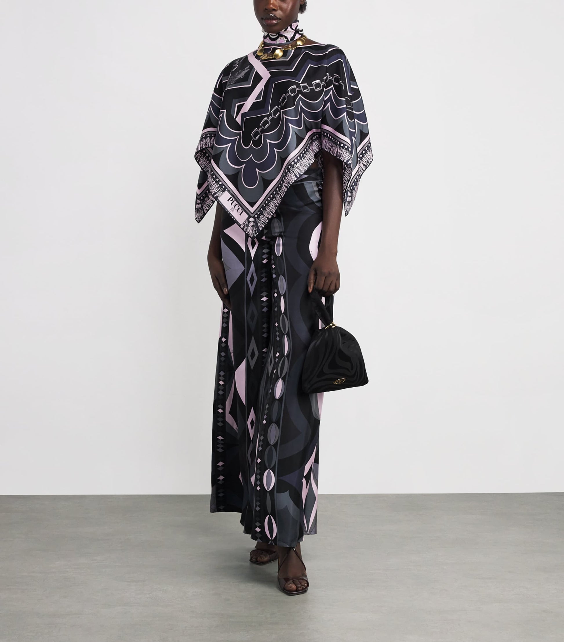 Pucci Black Silk Wide-Leg Trousers