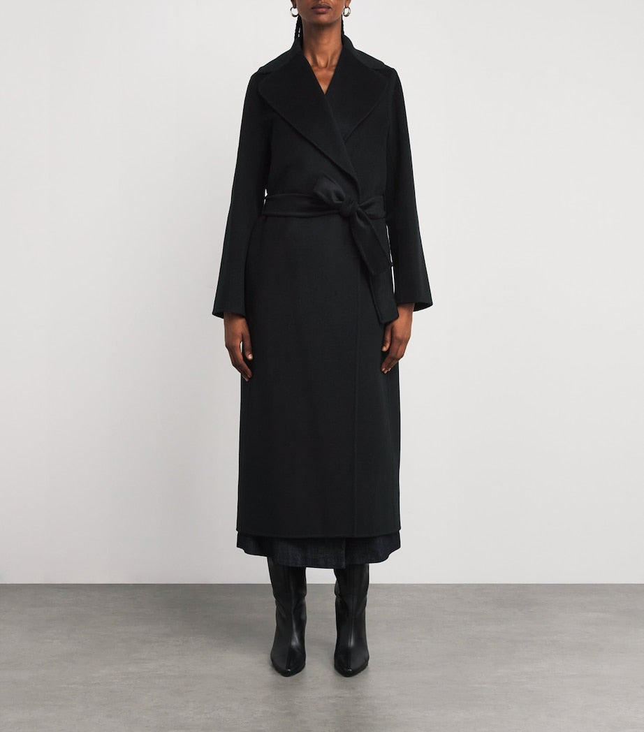 Max Mara Black Virgin Wool-Cashmere Wrap Coat