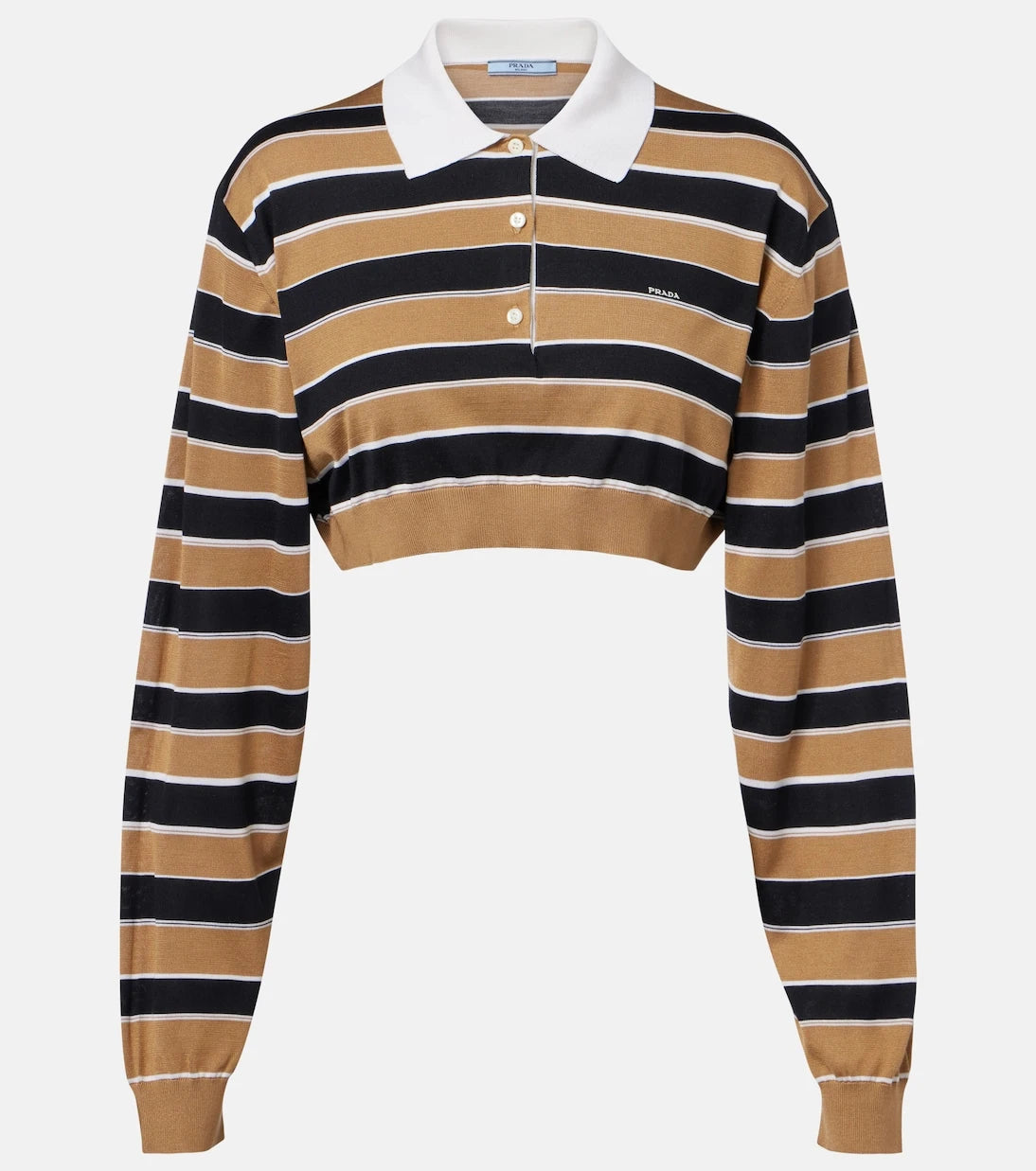 Prada - Striped cropped silk polo shirt