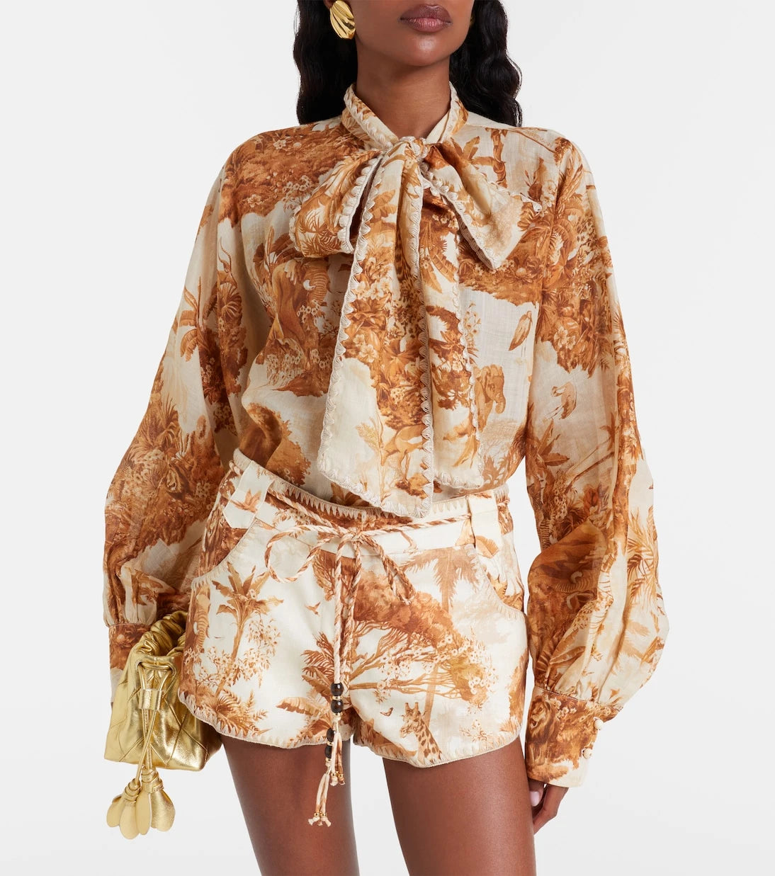 Zimmermann - Indra printed tie-neck ramie blouse