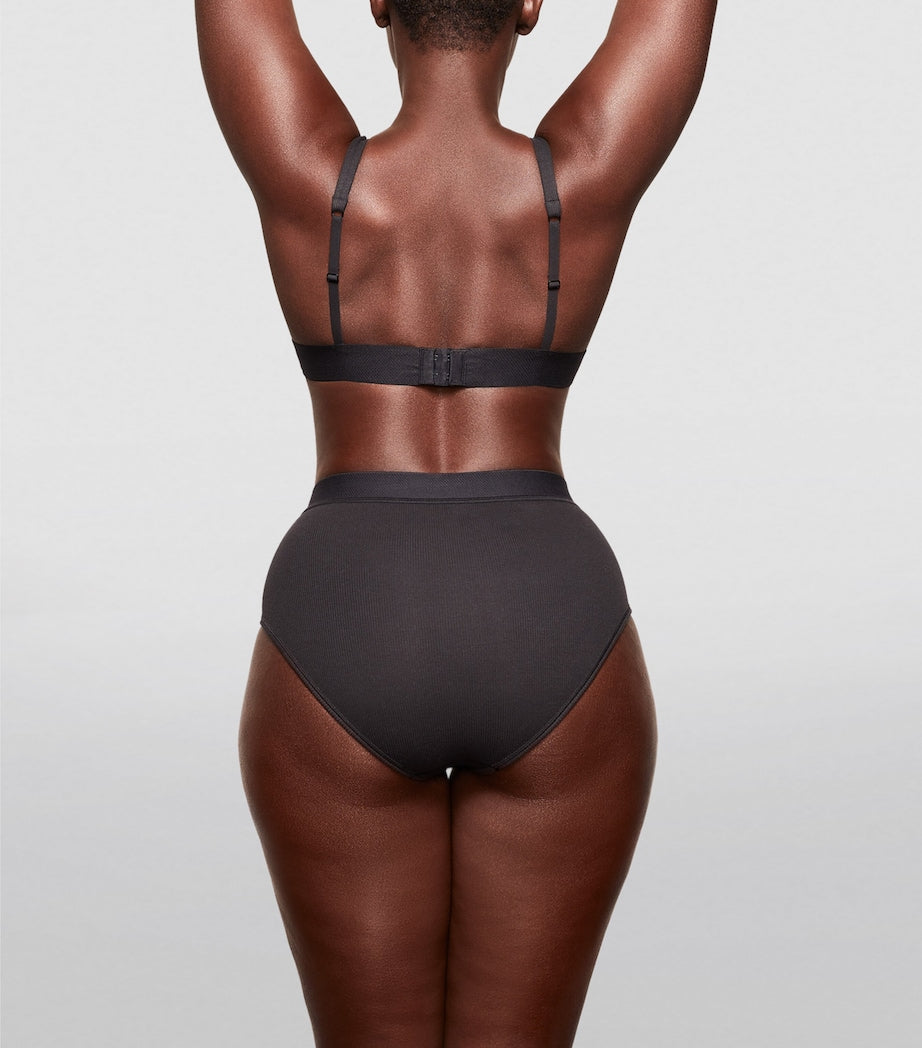 Skims Black Cotton-Blend Plunge Bralette