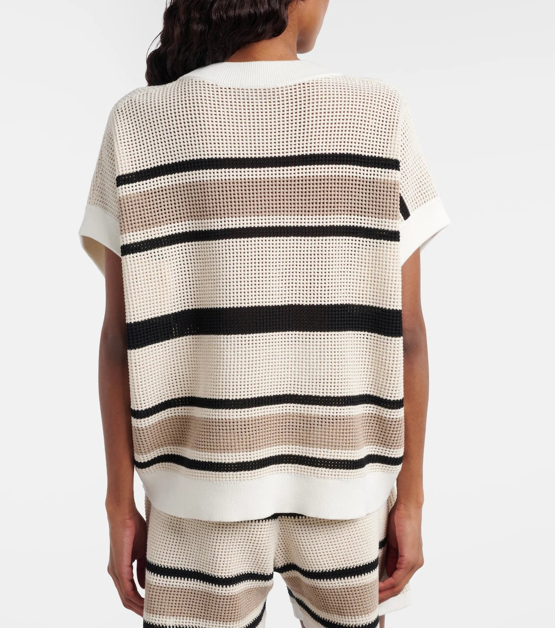 Brunello Cucinelli - Open-knit striped cotton top