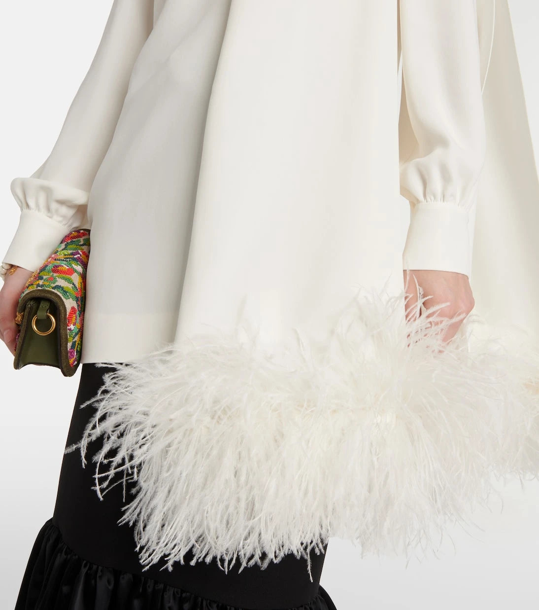 Valentino - Feather-trimmed silk top