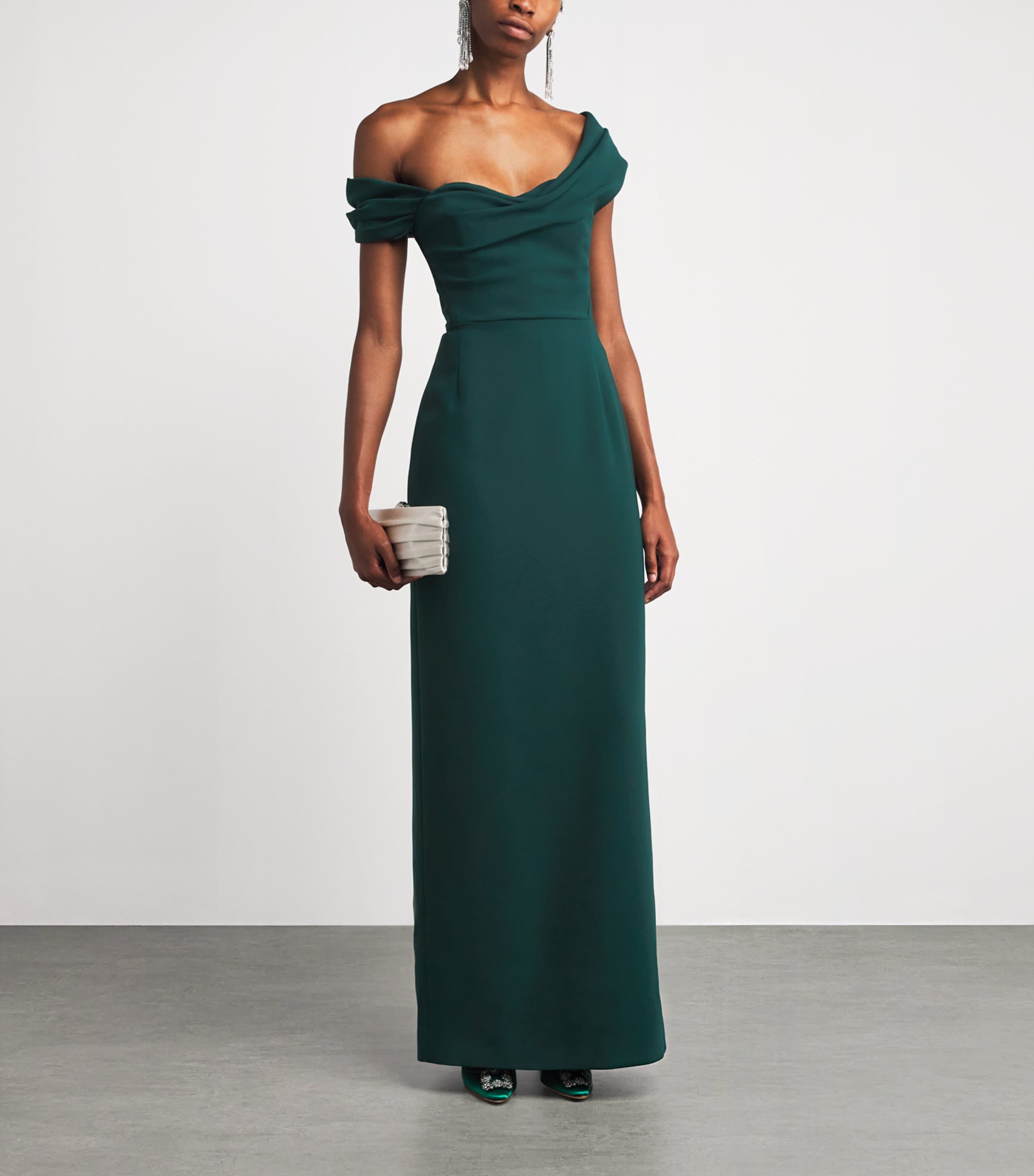 Crepe Draped Off-The-Shoulder Gown