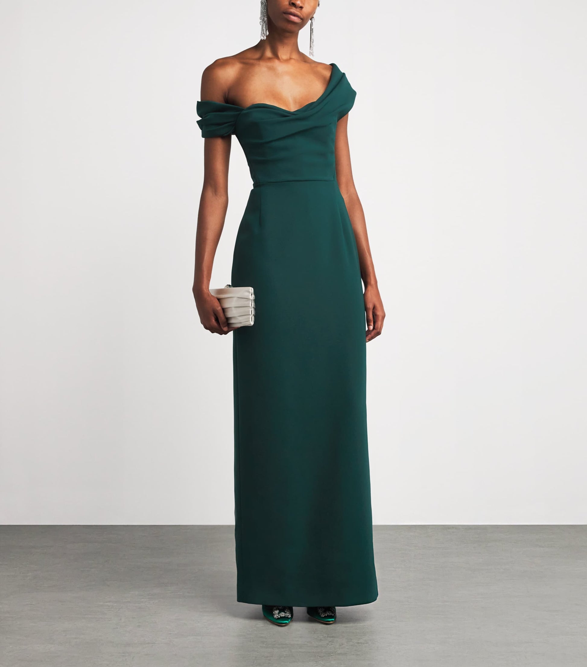 Crepe Draped Off-The-Shoulder Gown