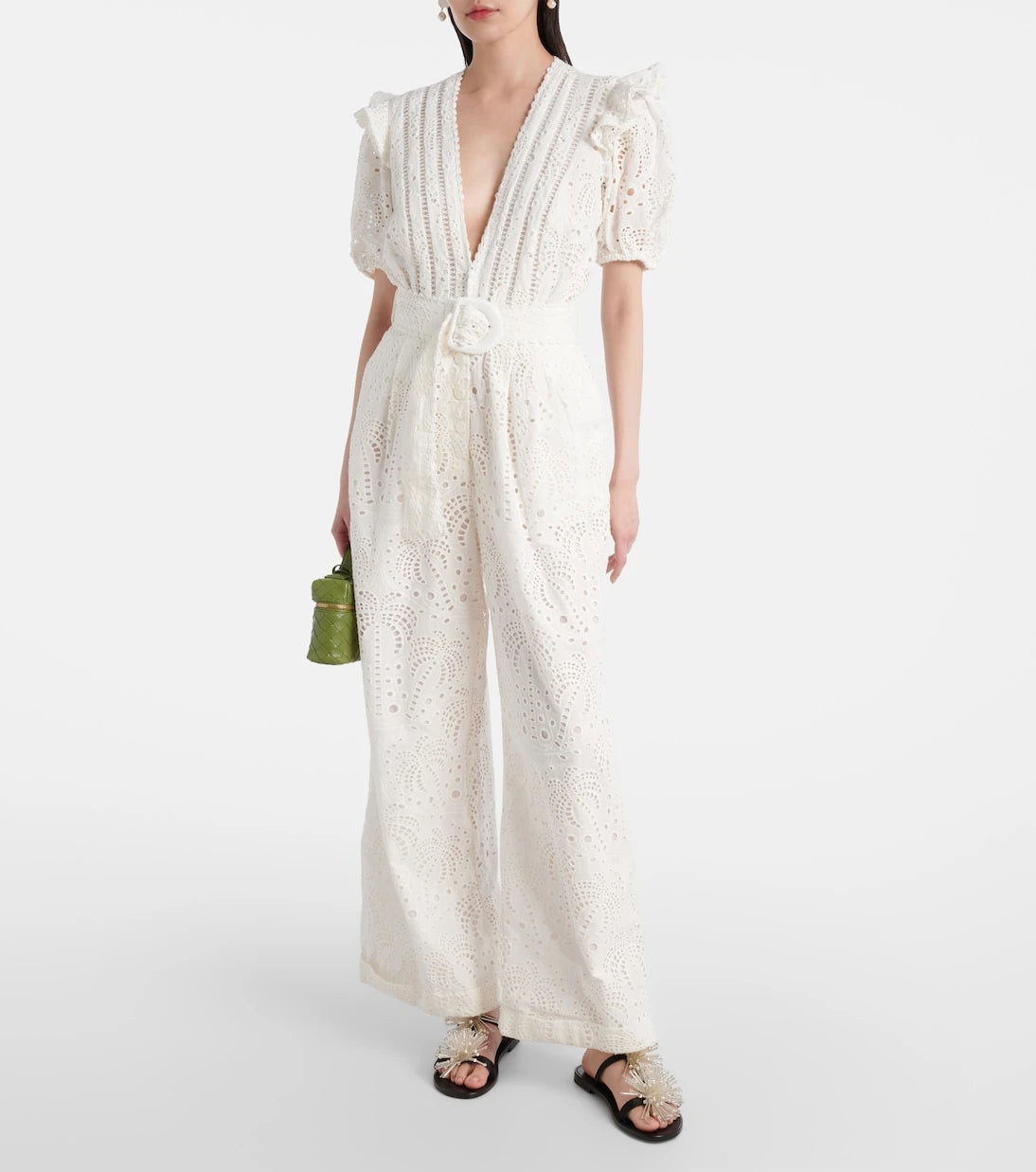 Farm Rio - Broderie anglaise cotton jumpsuit