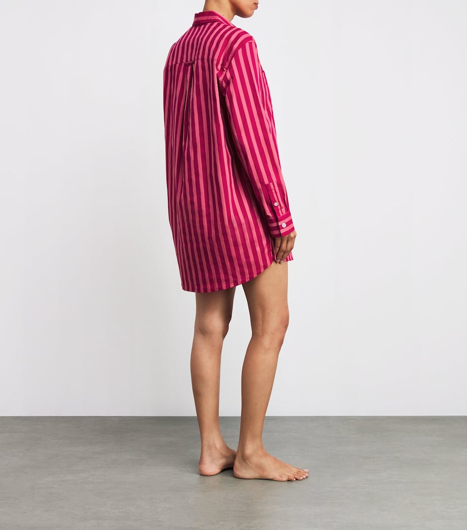 Derek Rose Pink Cotton Stripe Nightshirt