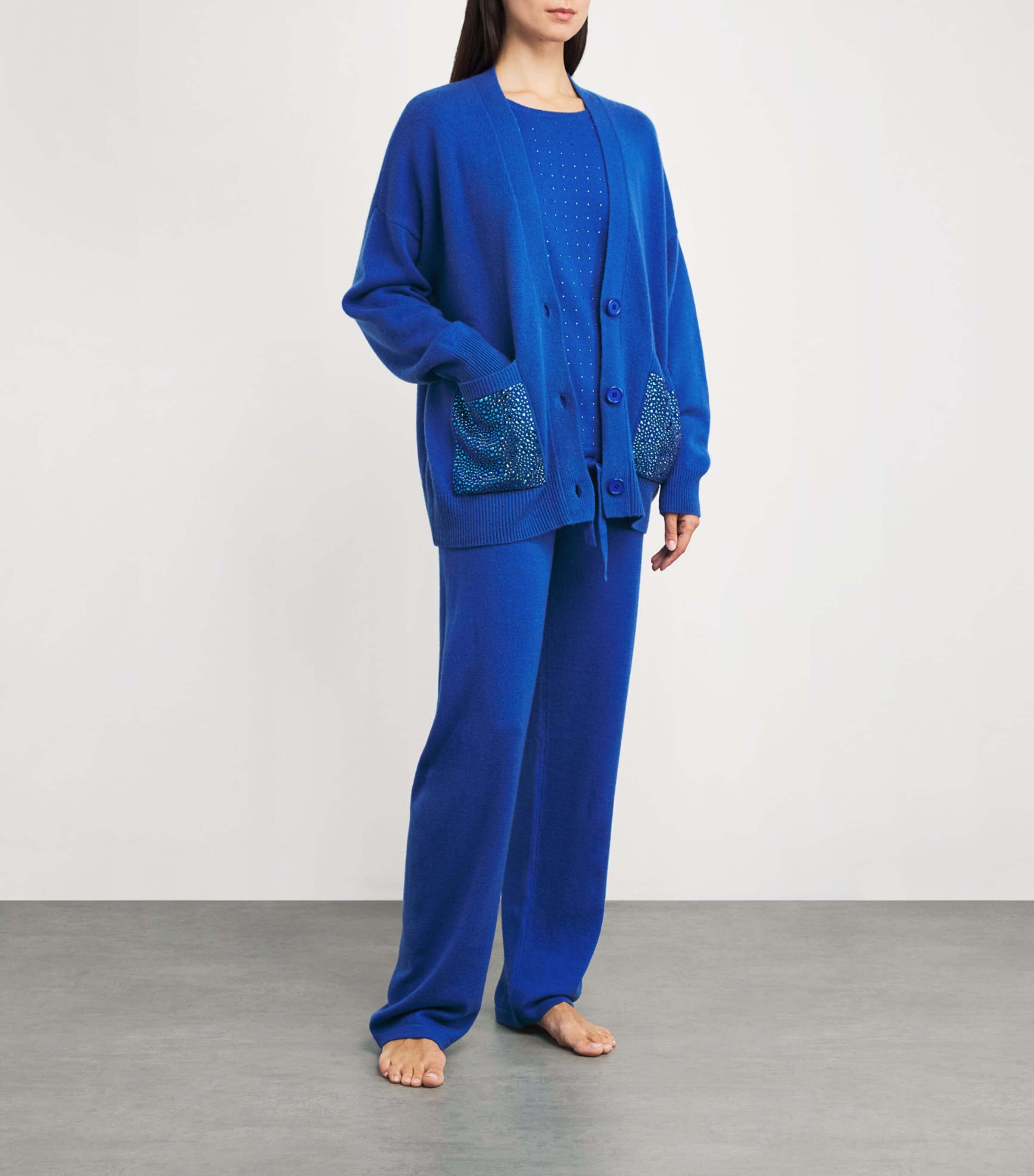 William Sharp Blue Cashmere Crystal-Embellished Cardigan