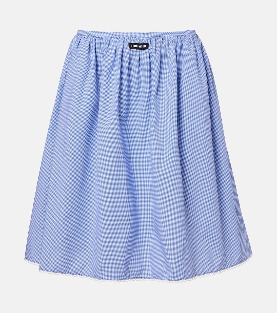 Miu Miu - Gingham lace-trimmed cotton midi skirt