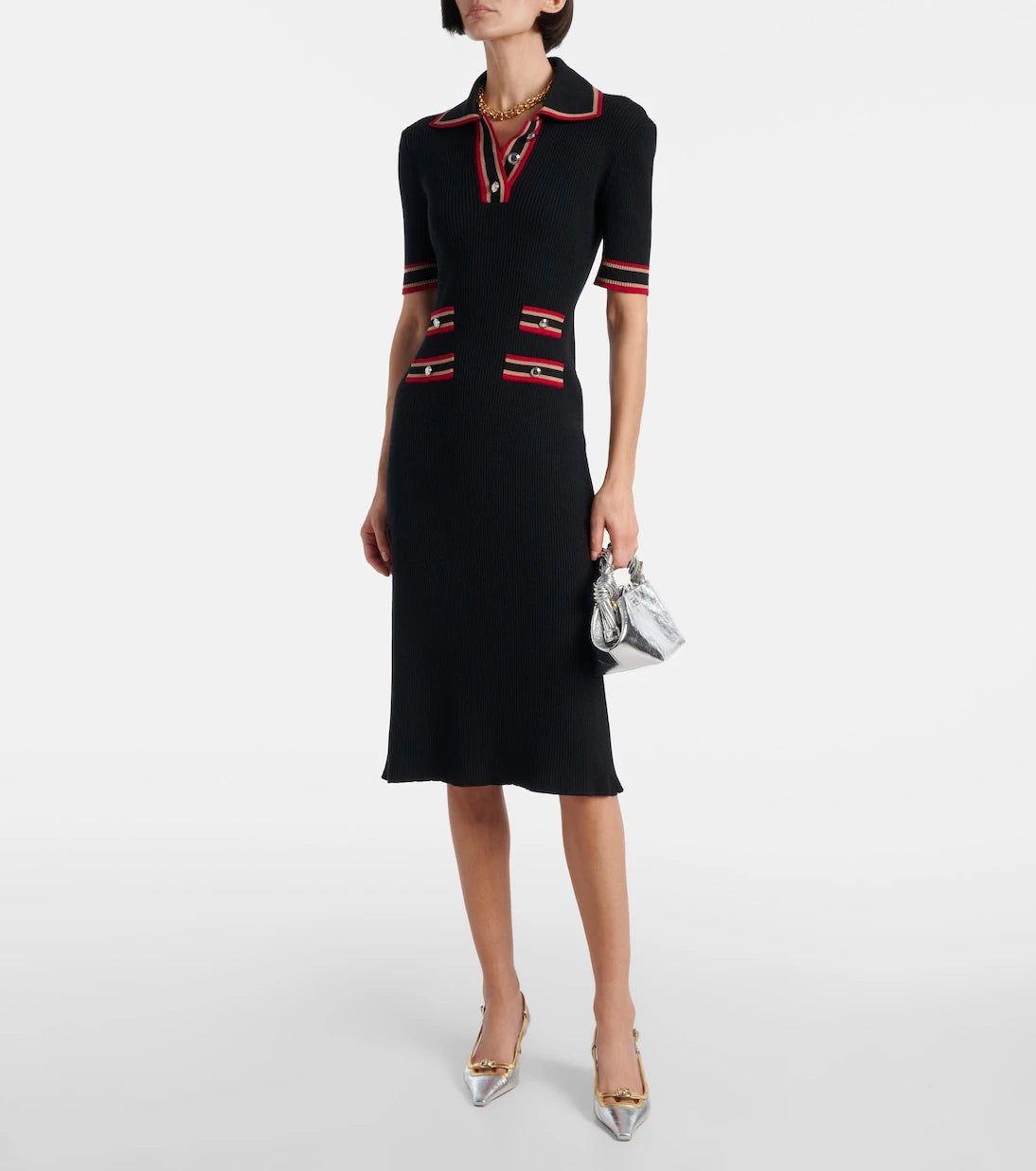 Alessandra Rich - Ribbed-knit virgin wool polo dress