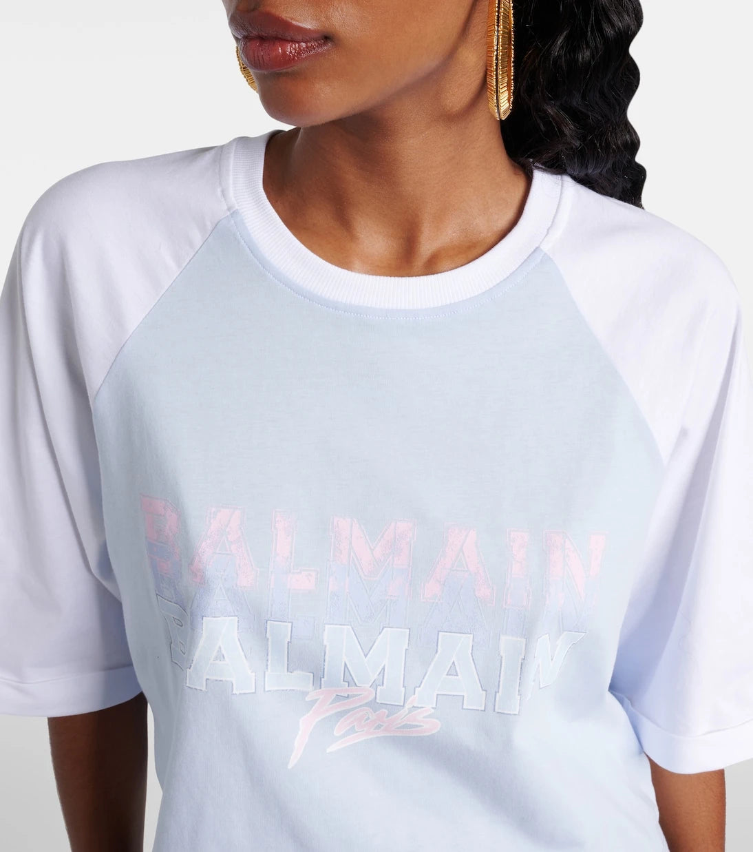Balmain - تي شيرت قطن جيرسيه قصير بشعار الماركة