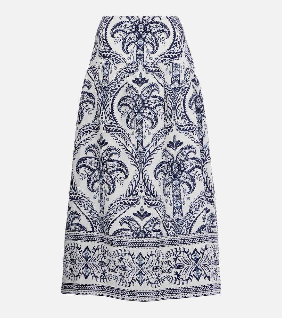 Farm Rio - Tropical Cameo printed linen midi skirt