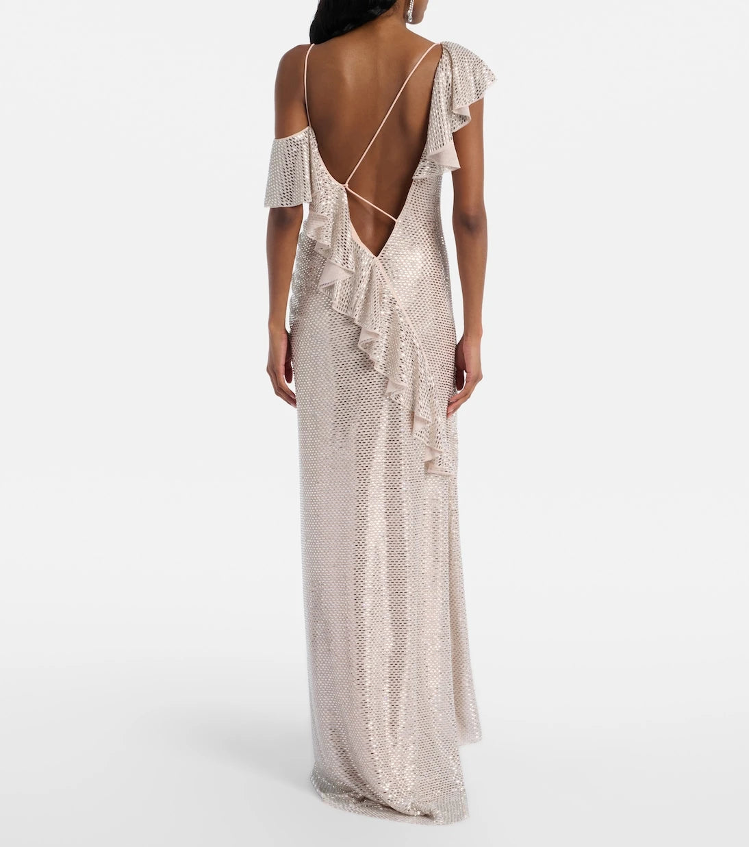 Self-Portrait - Draped rhinestone-embellished maxi dress