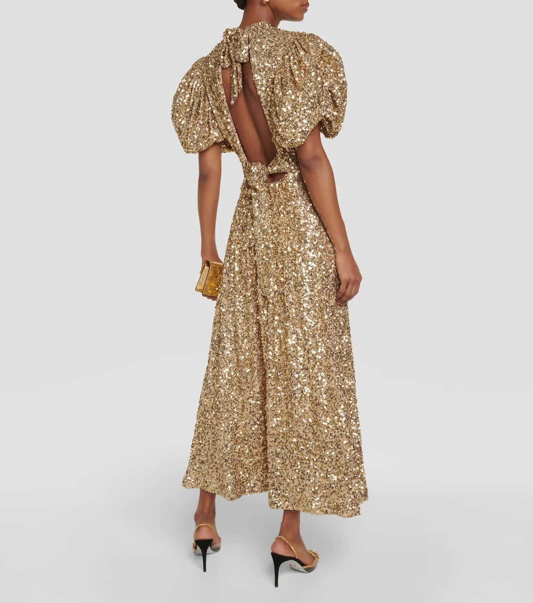 Rotate - Sequined puff-sleeve midi dress