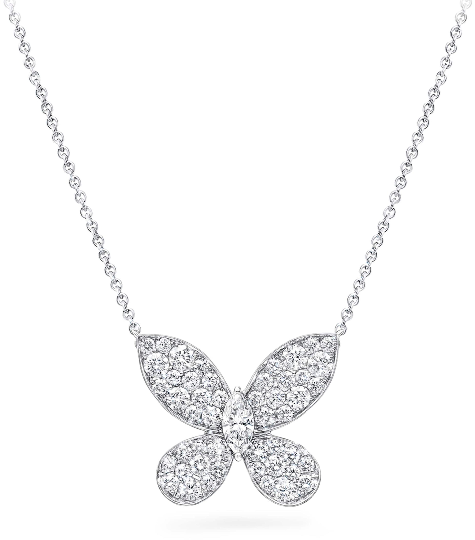 White Gold and Diamond Pavé Butterfly Small Pendant Necklace