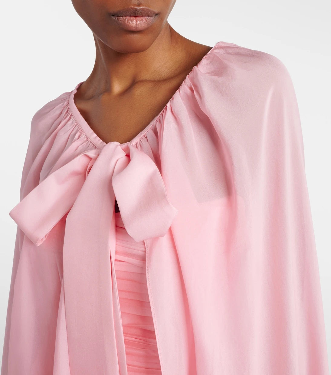Là Fuori - Petal Pink draped caped gown