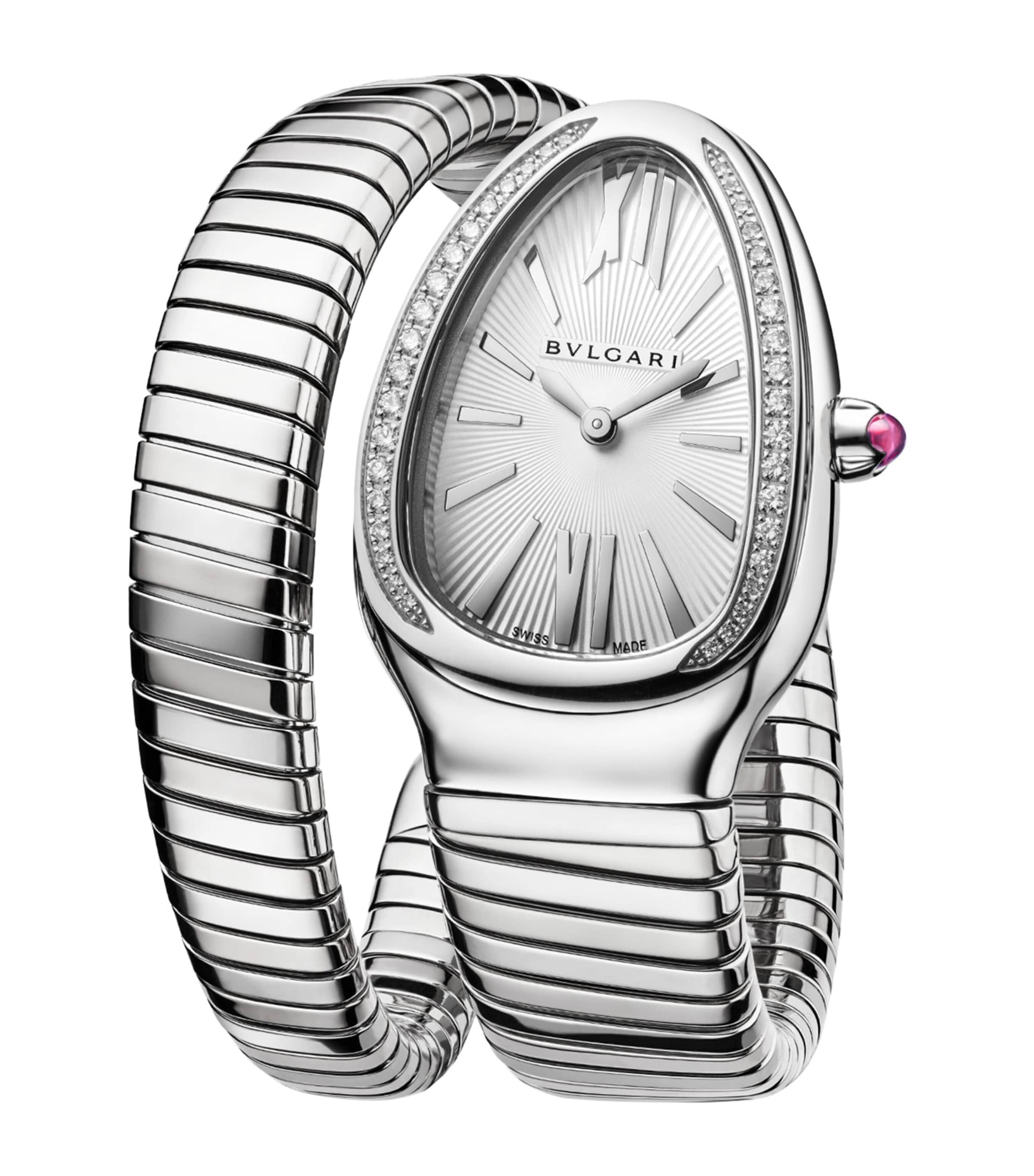 Stainless Steel and Diamond Serpenti Tubogas Watch 35mm