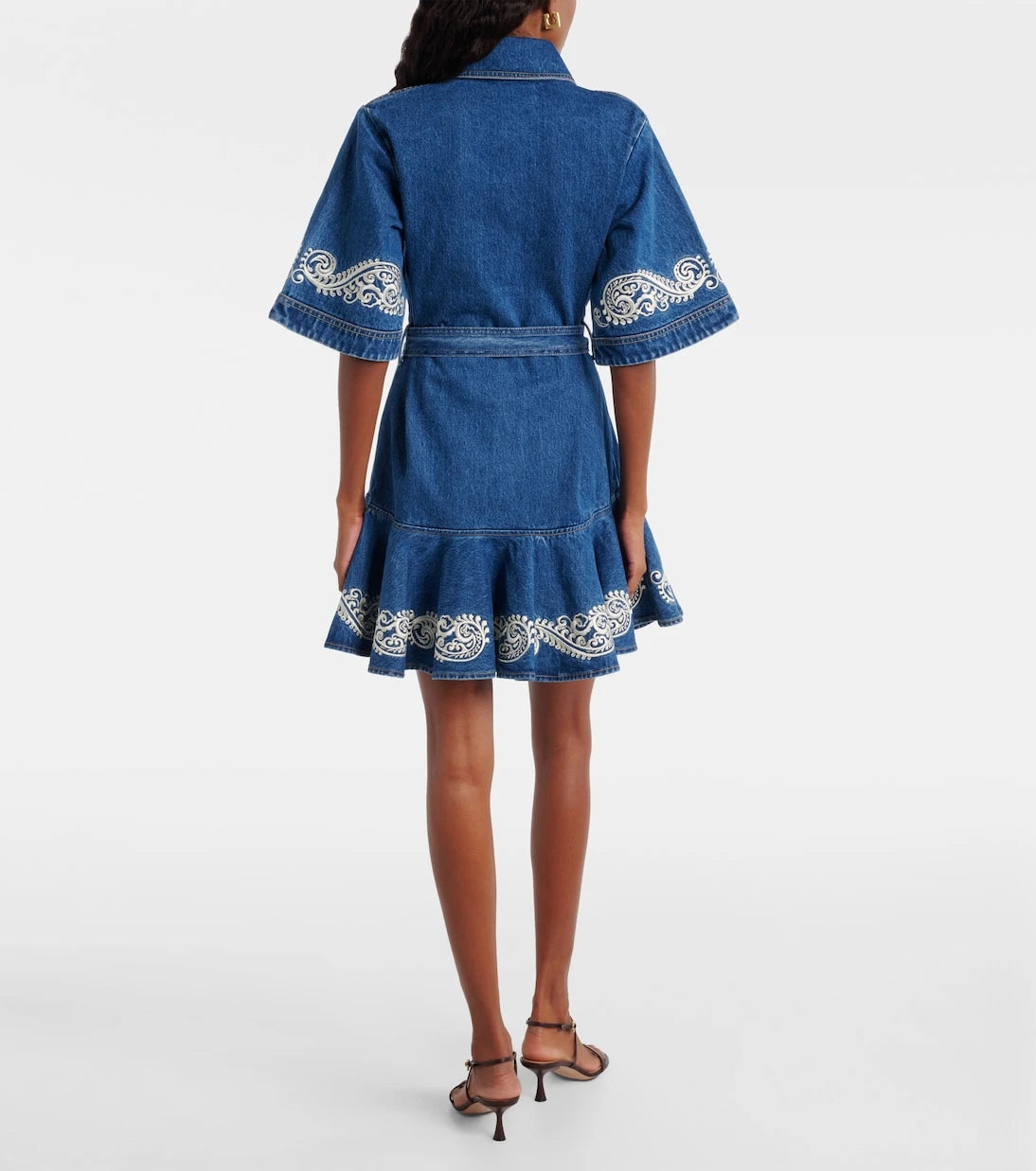 Alémais - Embroidered paisley denim minidress