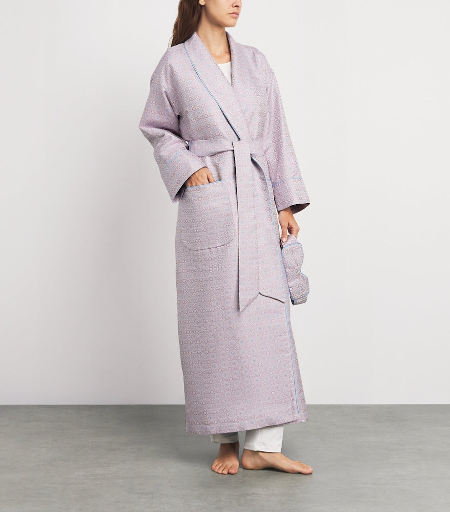 Pink Silk Daisy Medallion Jacquard Robe