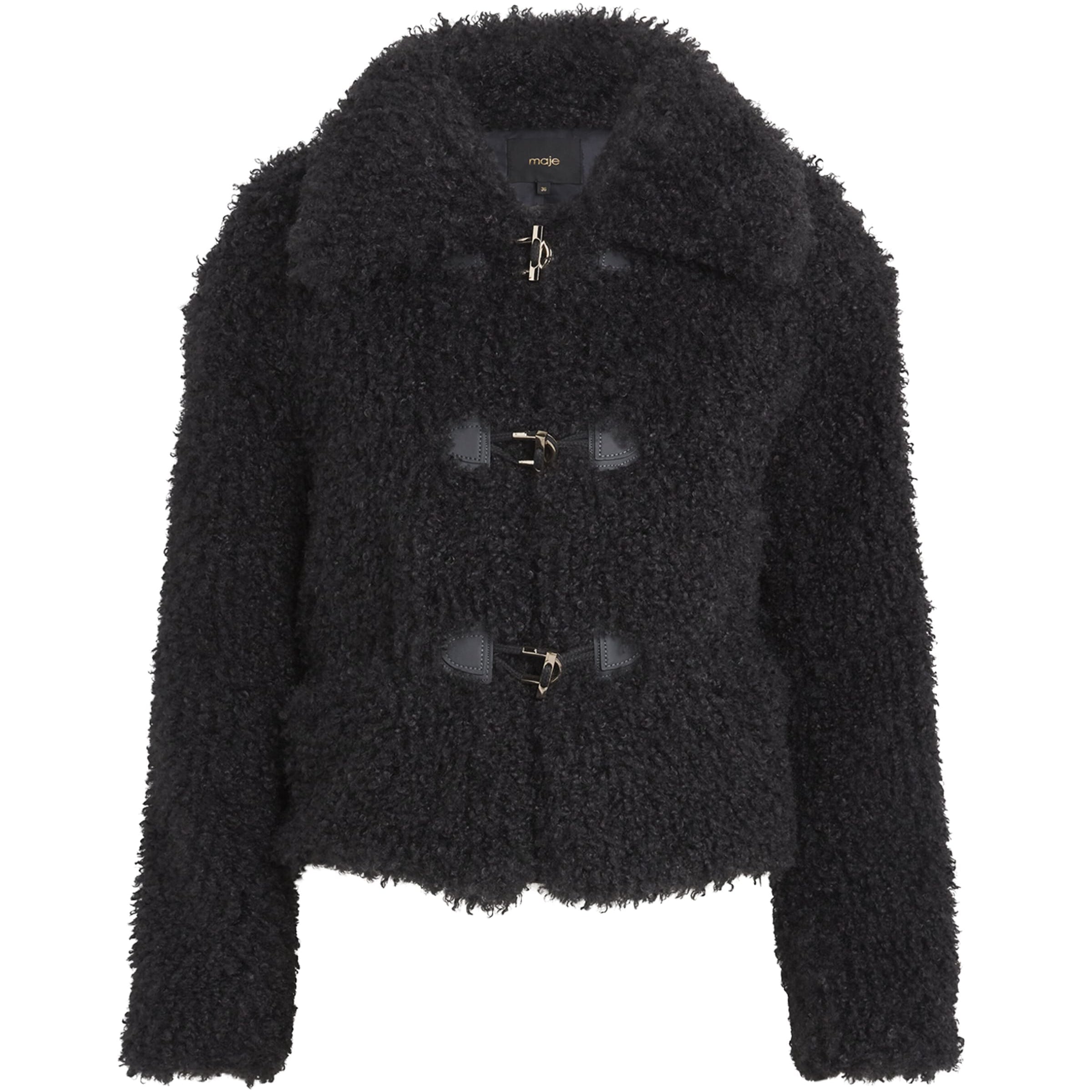 Maje Black Faux-Shearling Cropped Jacket