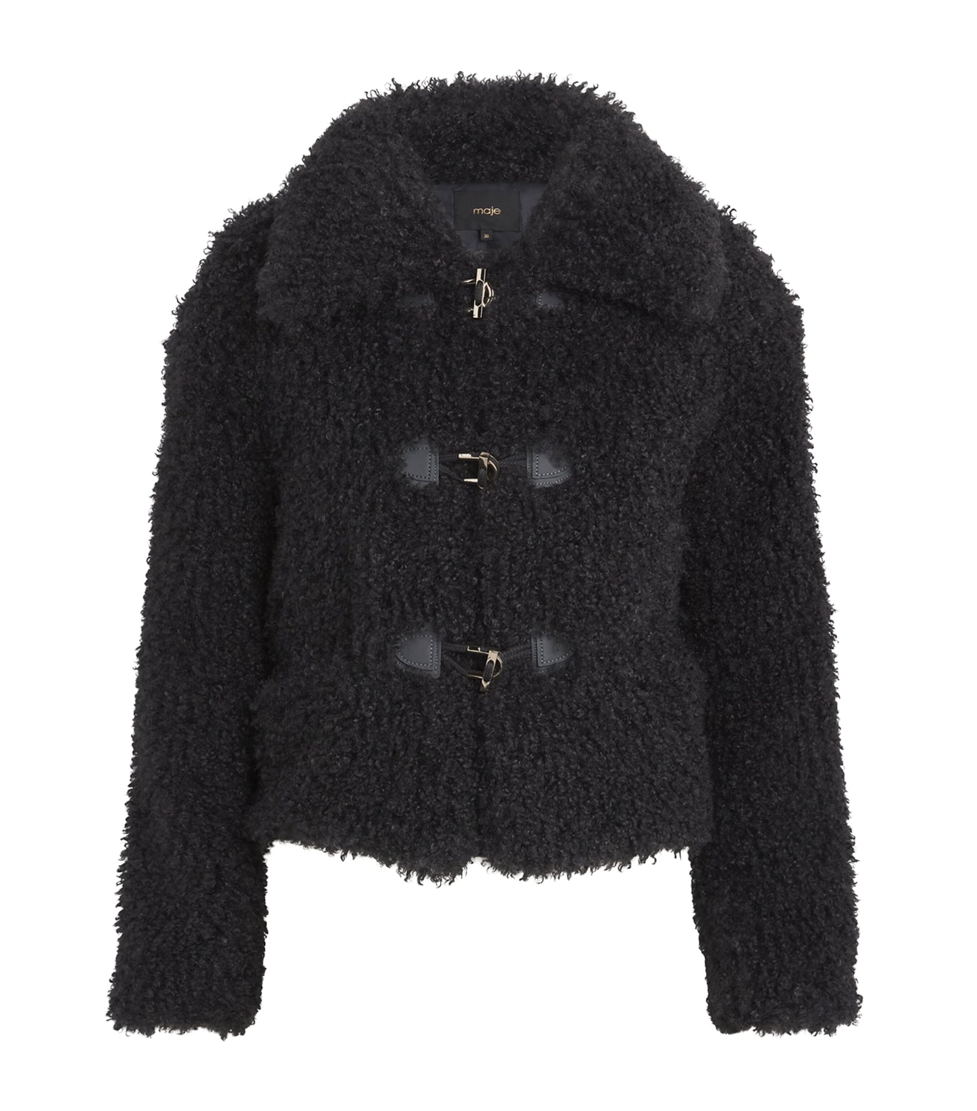 Maje Black Faux-Shearling Cropped Jacket