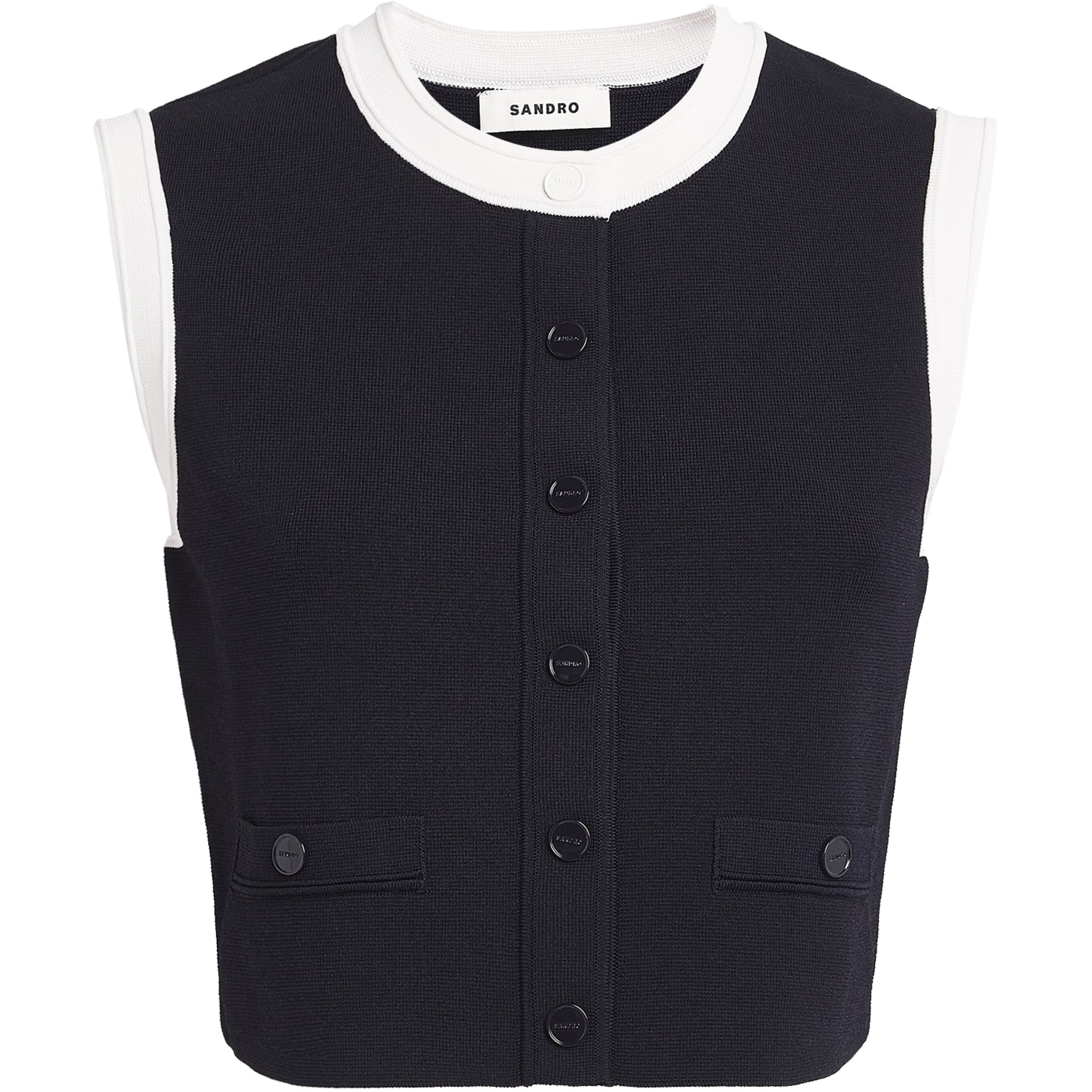 Blue Sleeveless Cropped Cardigan