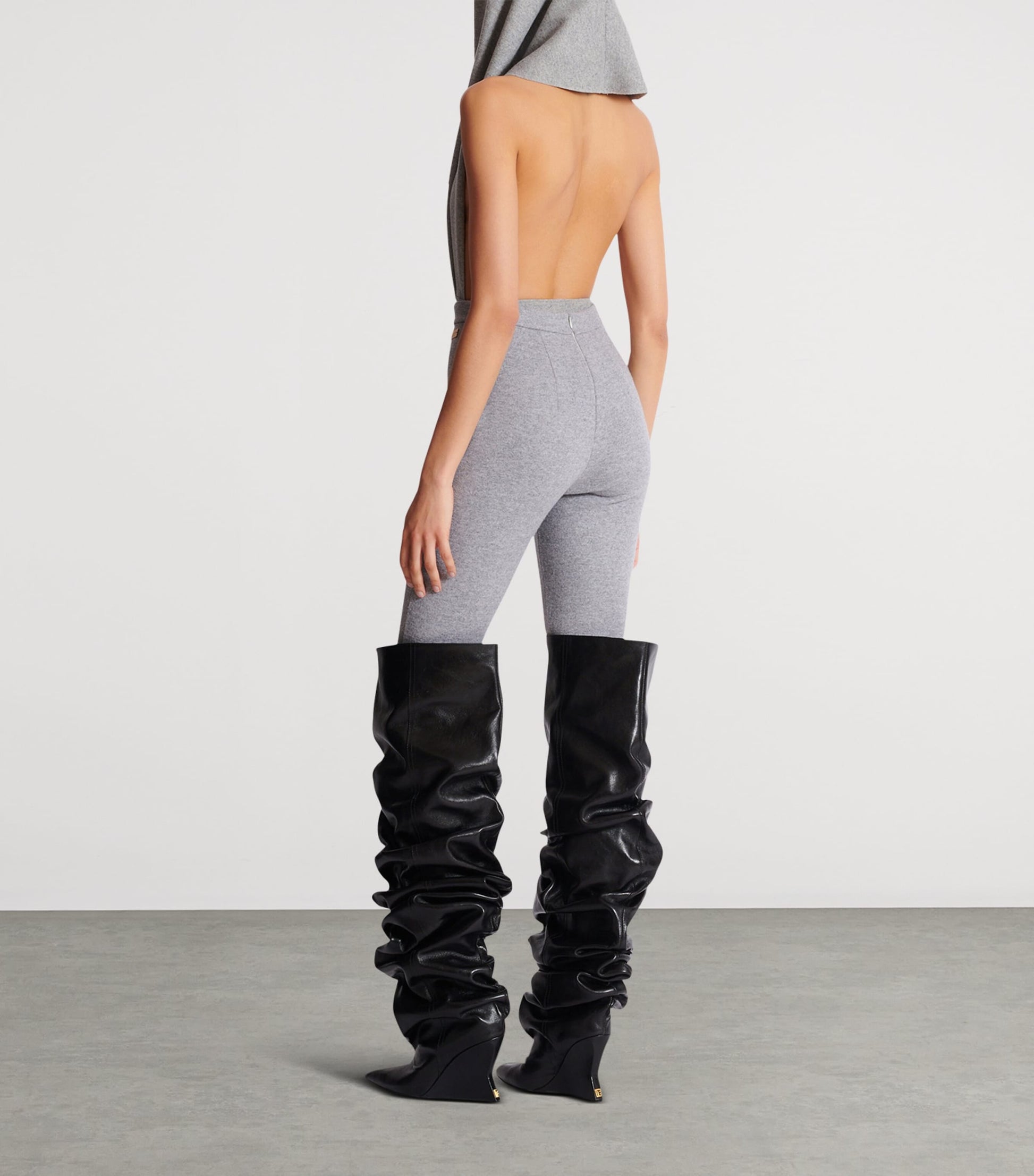 Grey Wool-Blend Knitted Leggings