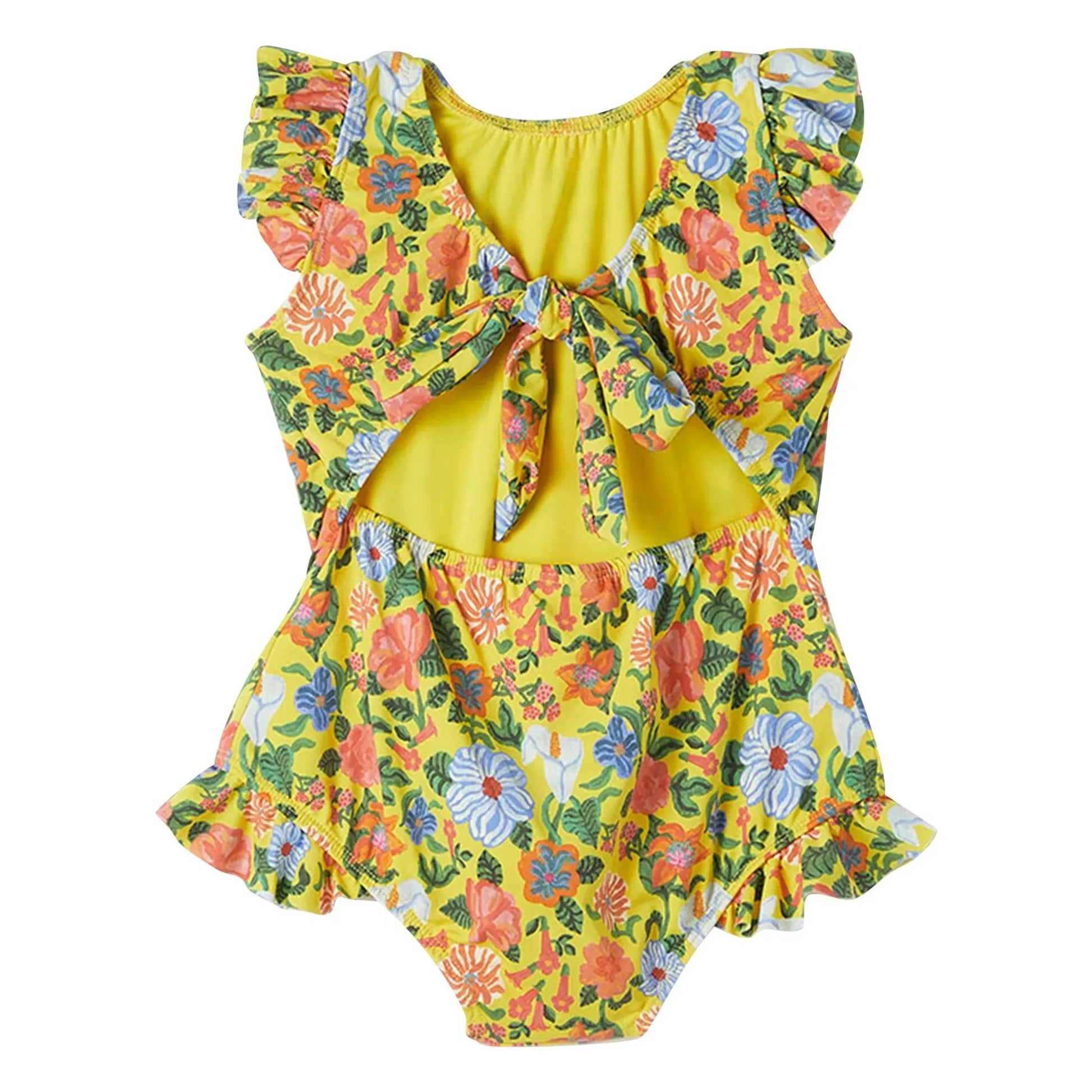 Fabula - 1 Piece Swimsuit Flounced Flowers | Yellow