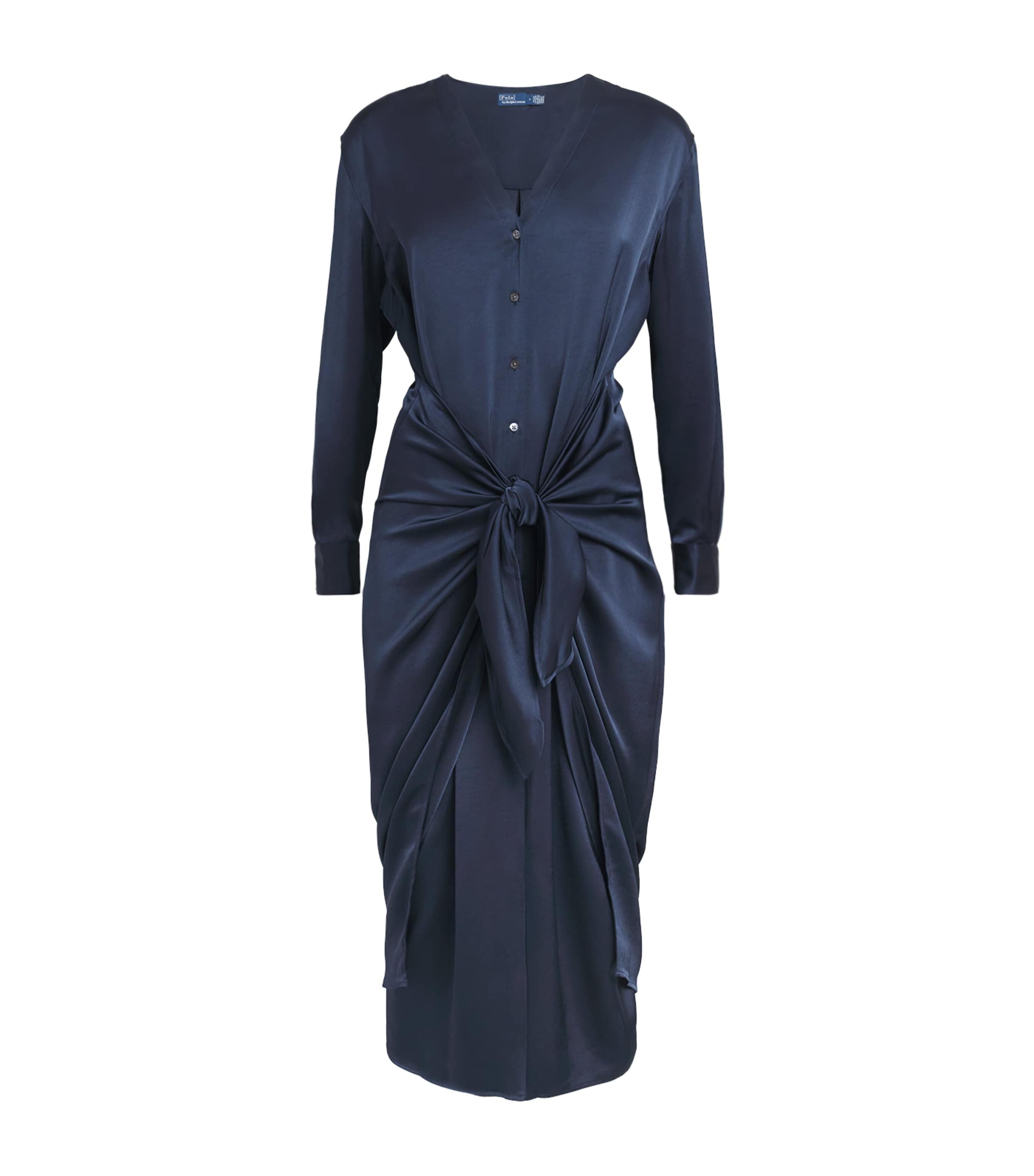 Polo Ralph Lauren Blue Satin Midi Shirt Dress
