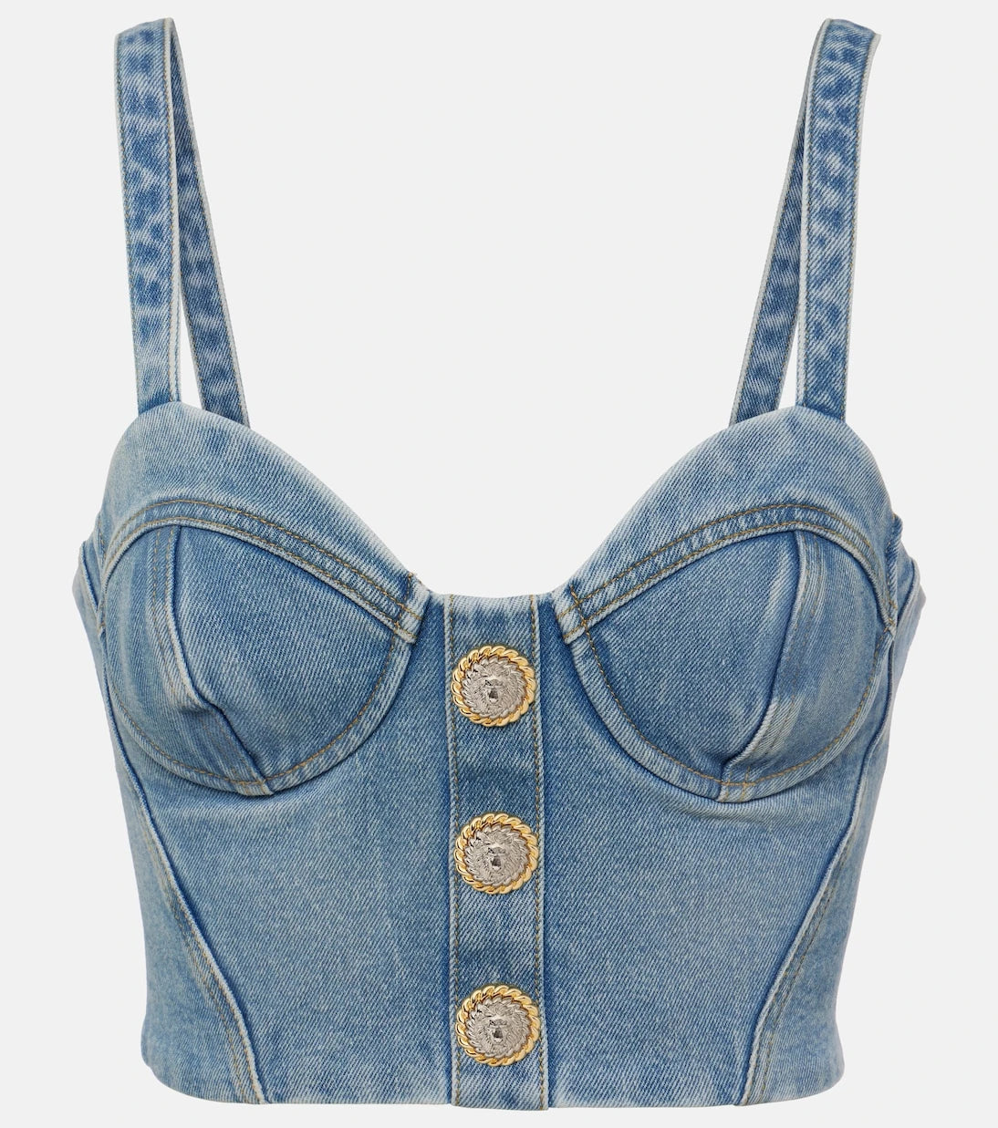 Balmain - Cropped denim bustier