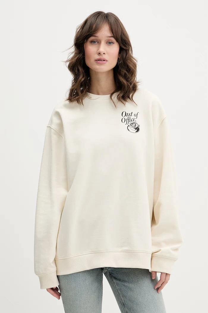 HUGO Mavi pamuklu kadın oversize sweatshirt Classic Crew_B_3