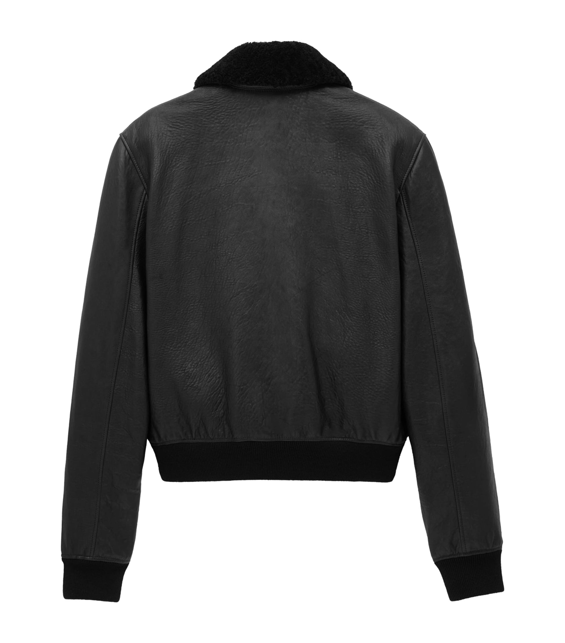 Saint Laurent Black Shearling-Collar Leather Jacket