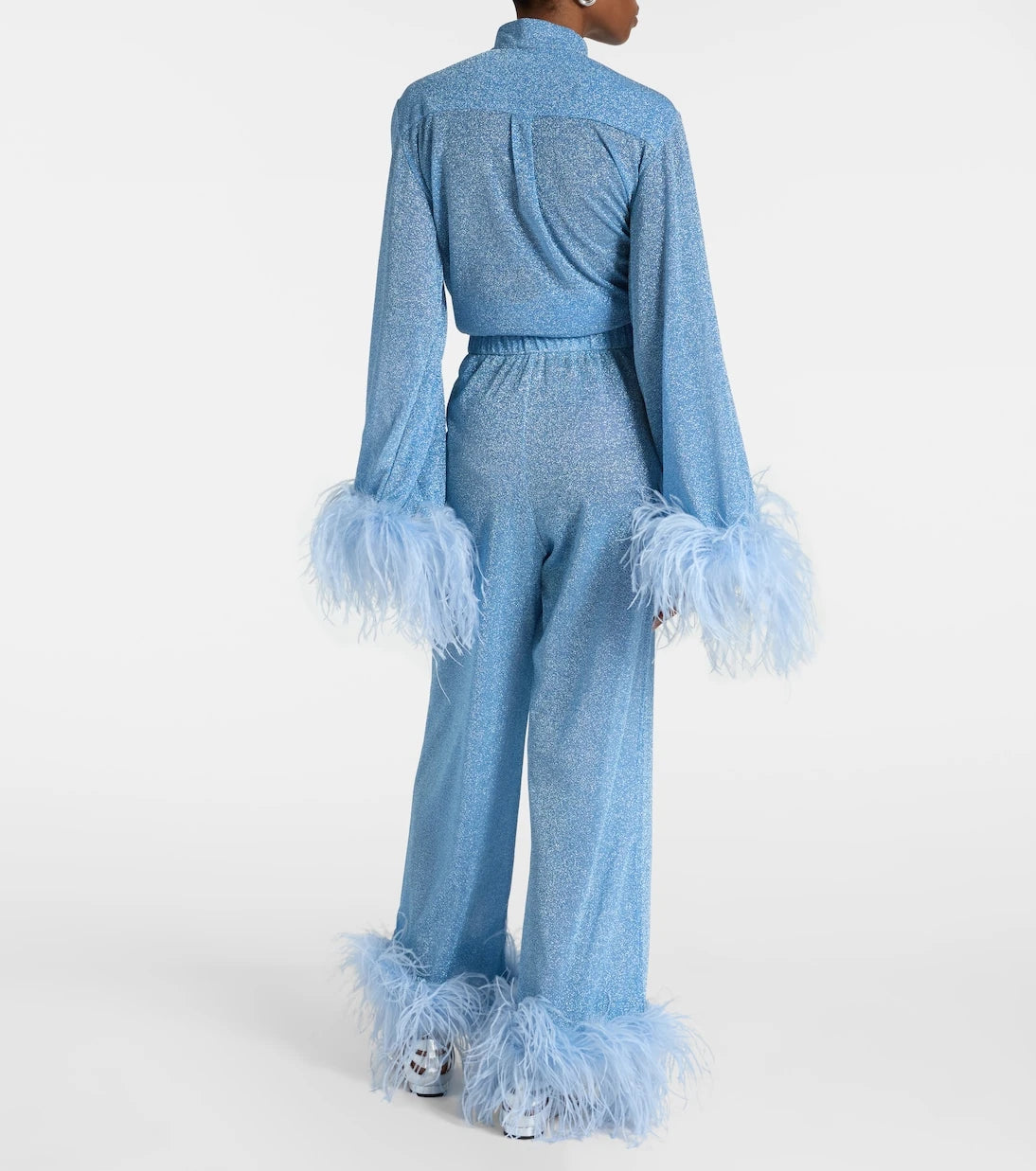 Oséree - Lumière feather-trimmed wide-leg pants