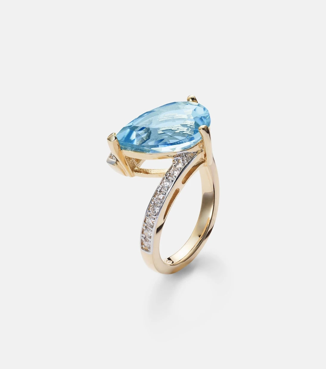 Mateo - Slanted 14kt gold ring with topaz and diamonds