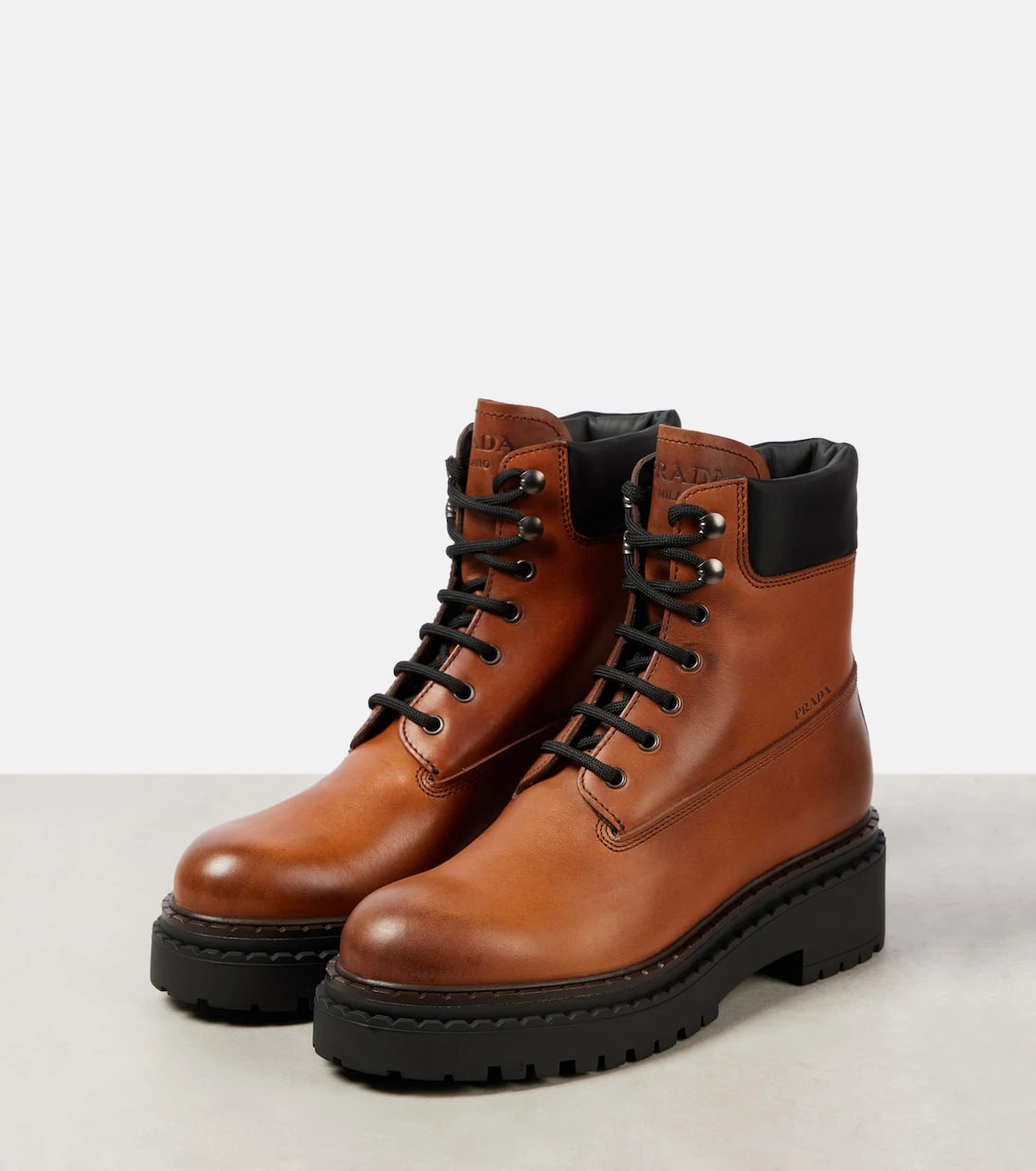 Prada - Re-Nylon and leather lace-up boots