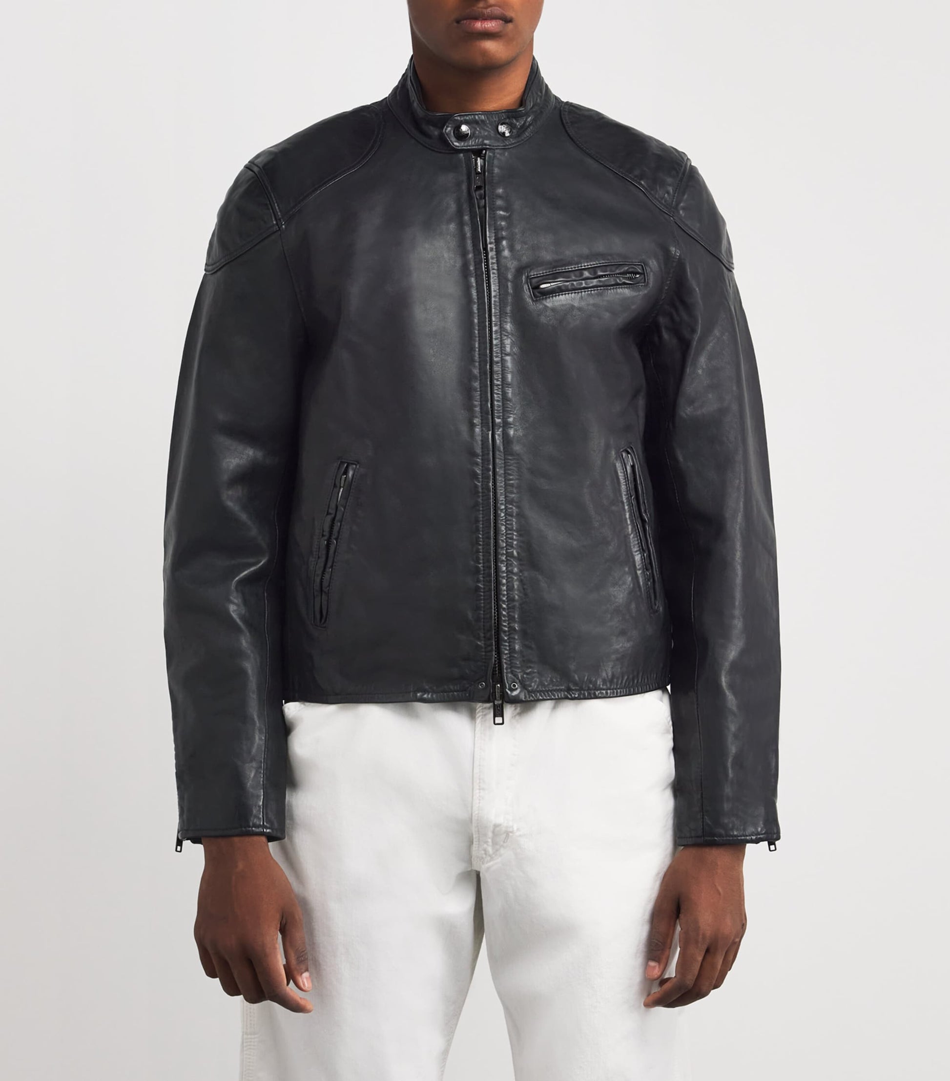 Polo Ralph Lauren Black Calf Leather Solid Racing Jacket
