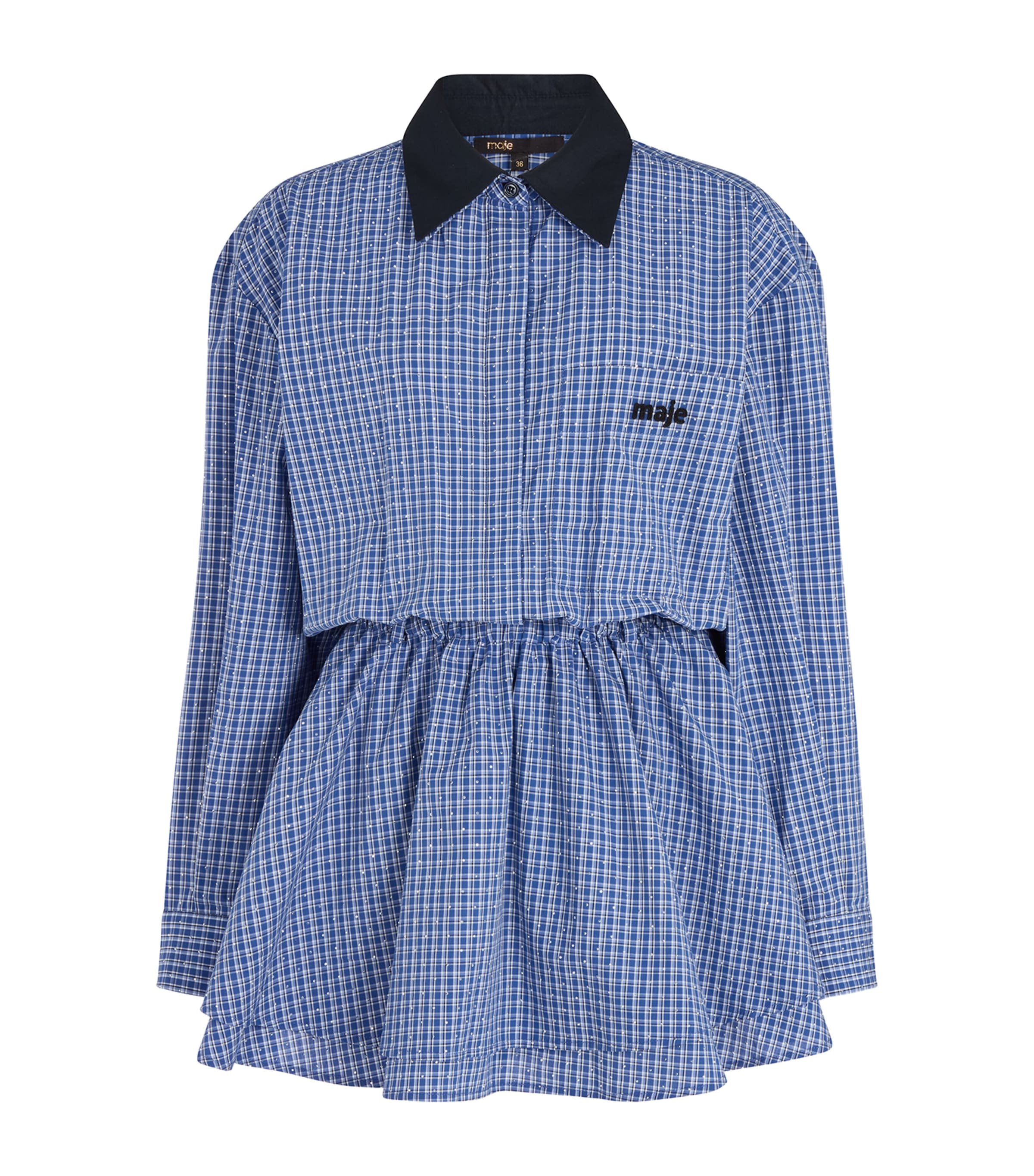 Blue Cotton Embellished Dress-Style Playsuit