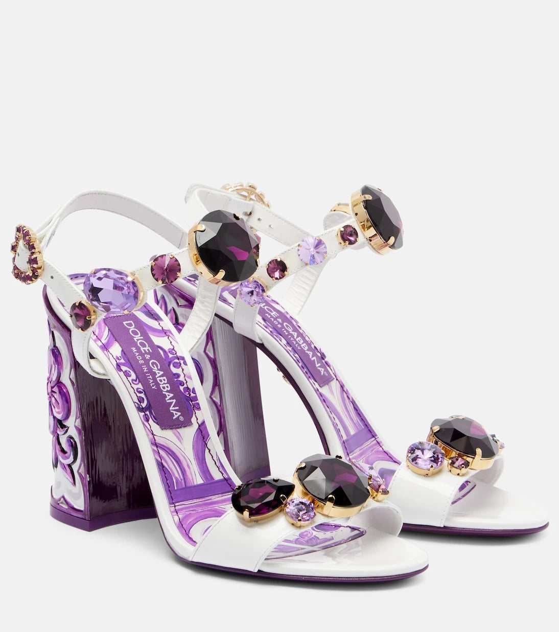 Dolce&Gabbana - صنادل جلدية مزينة بنقوش مايوليكا