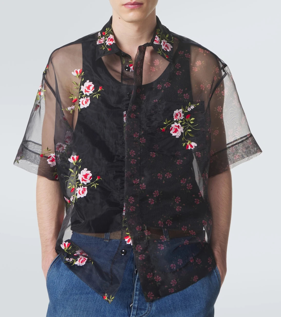 Simone Rocha - Floral sheer organza shirt