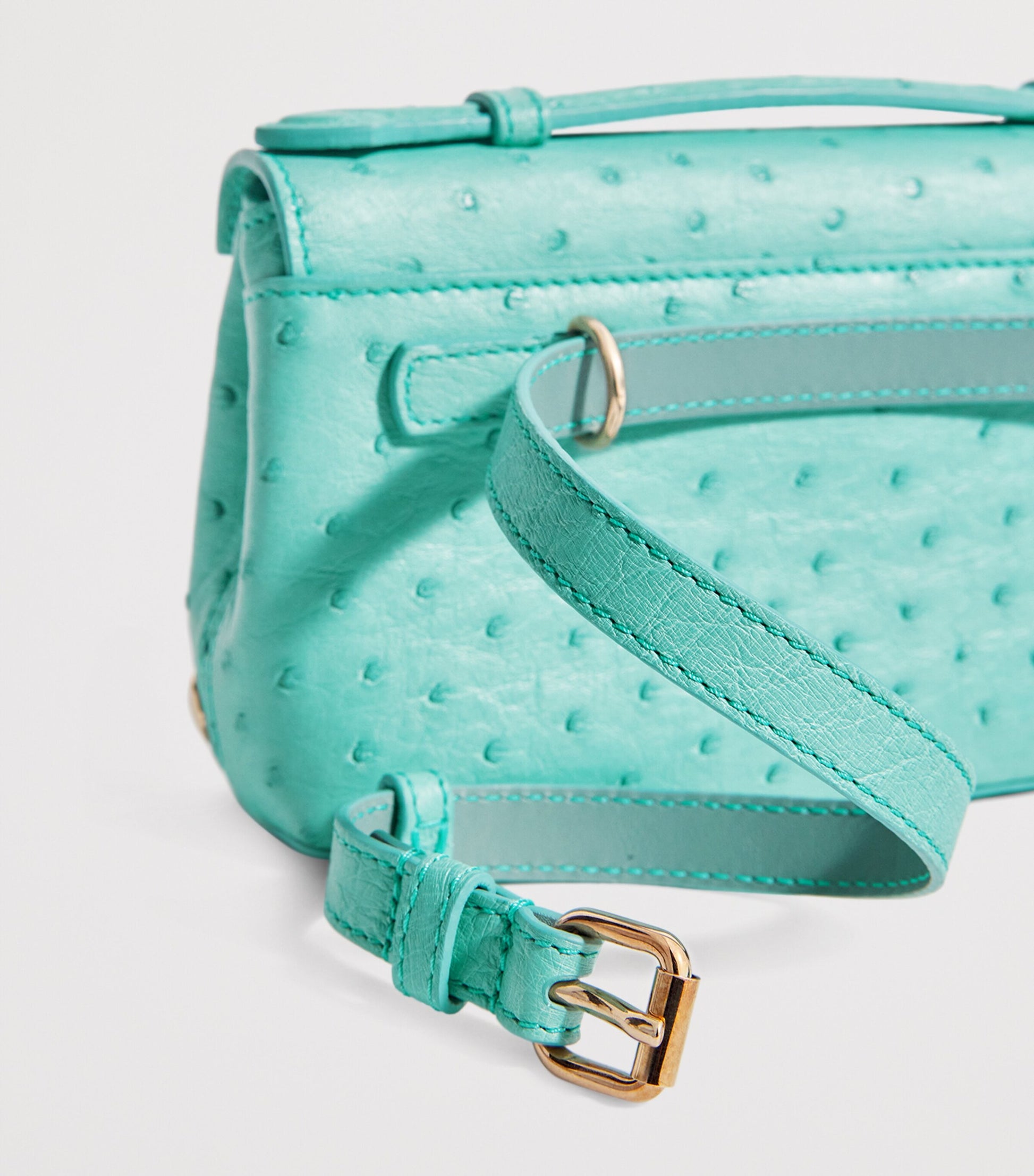 Analeena Blue Ostrich Leather Top-Handle Bag