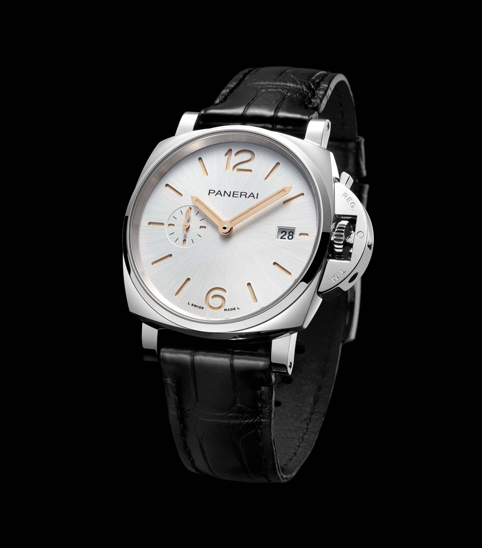 Panerai Stainless Steel and Alligator Luminor Due Watch 42mm