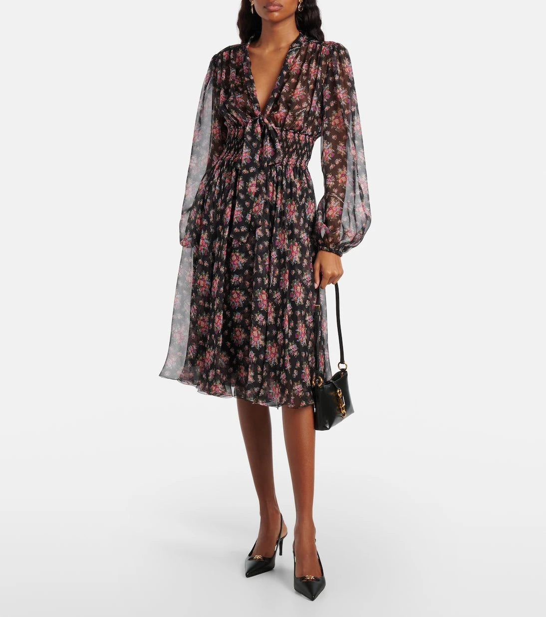 Dolce&Gabbana - Floral shirred silk midi dress